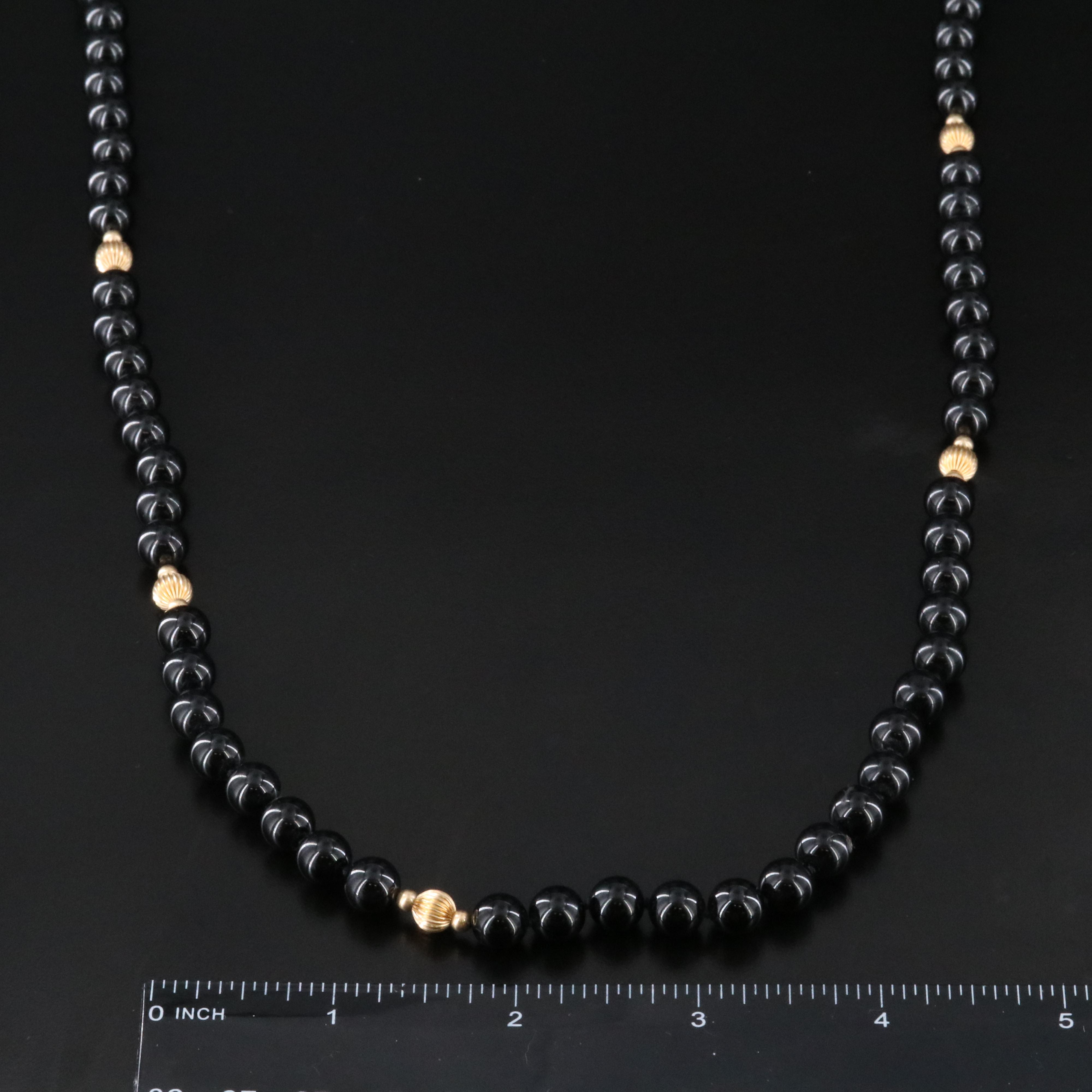 14K Black Onyx and Fluted Bead Endless Necklace