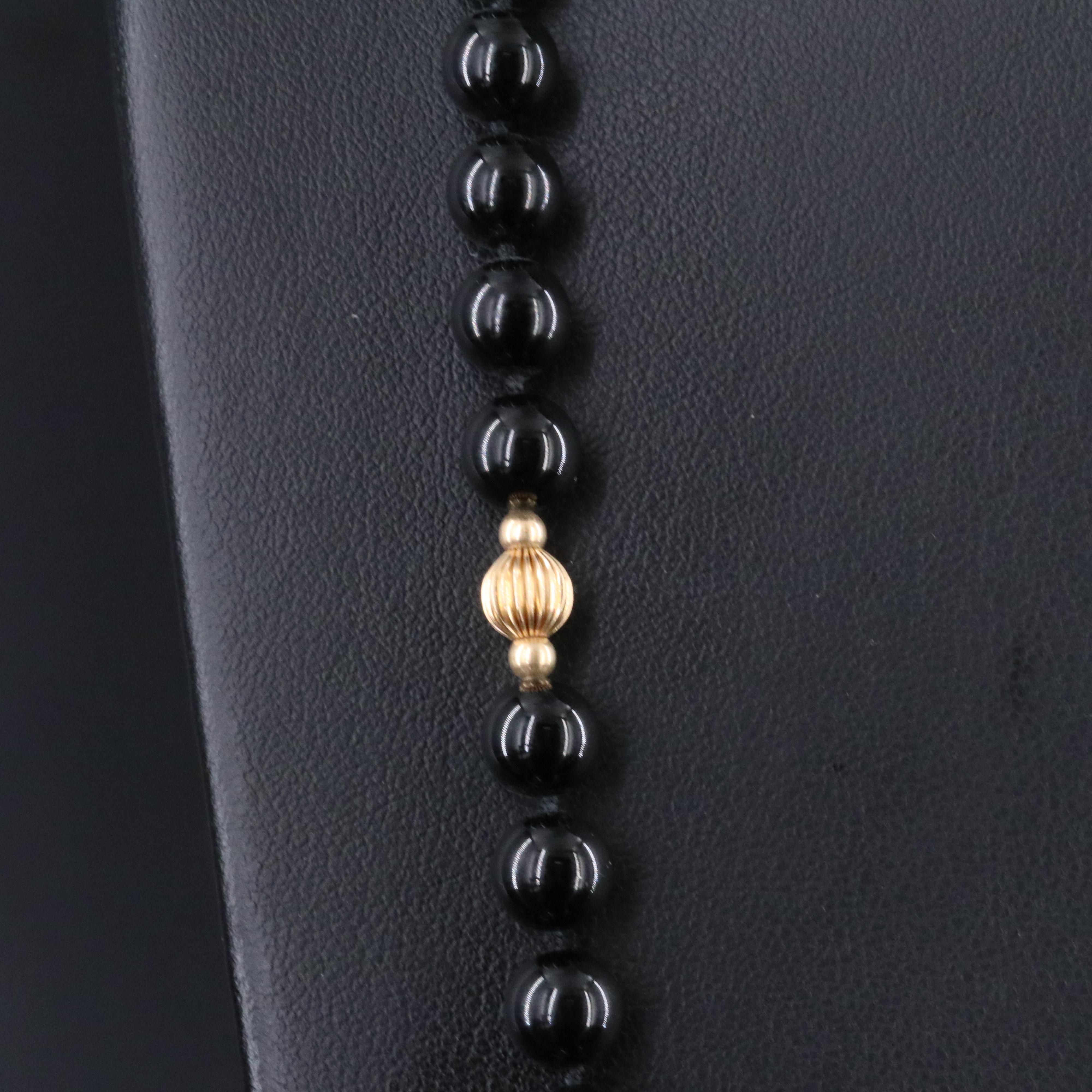 14K Black Onyx and Fluted Bead Endless Necklace