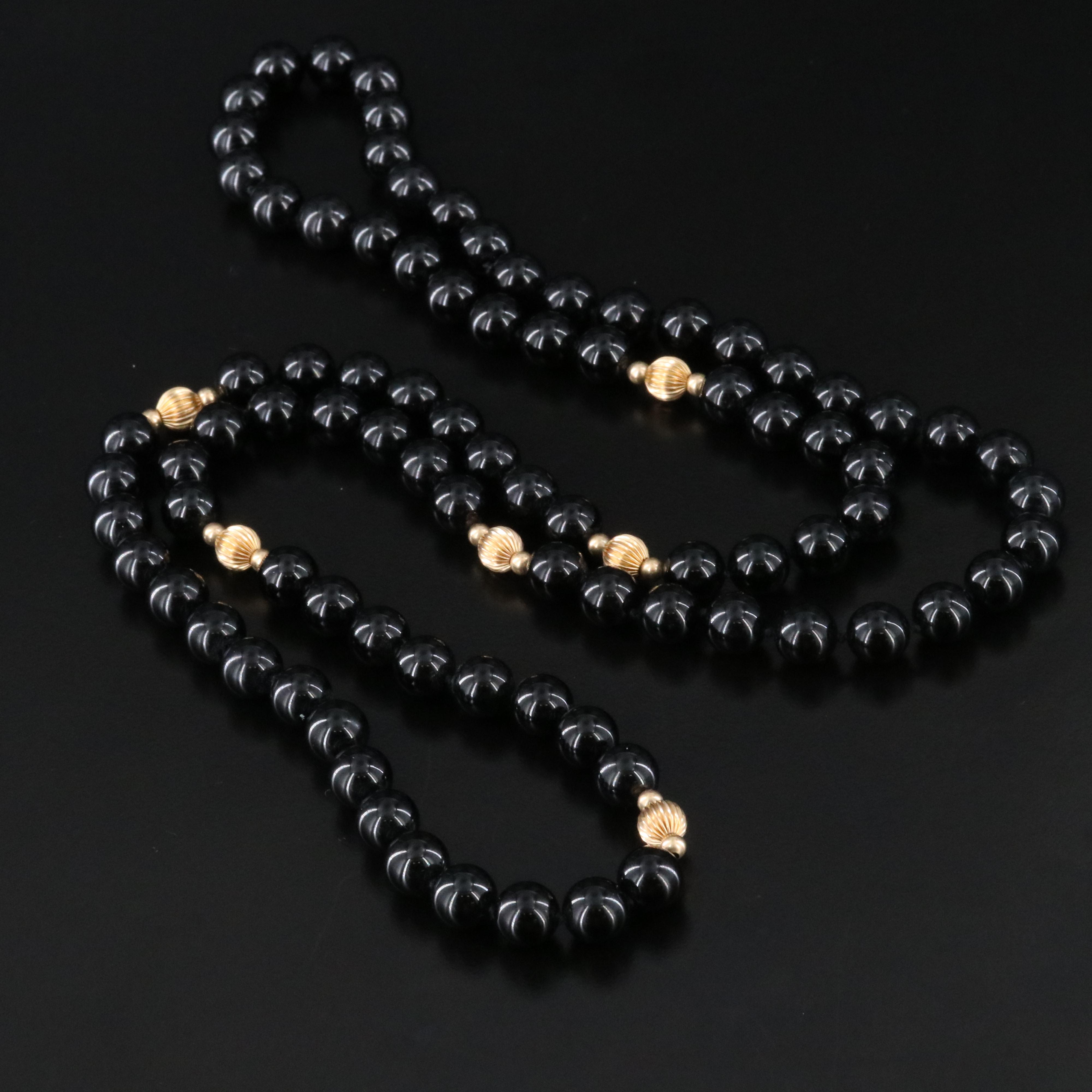14K Black Onyx and Fluted Bead Endless Necklace