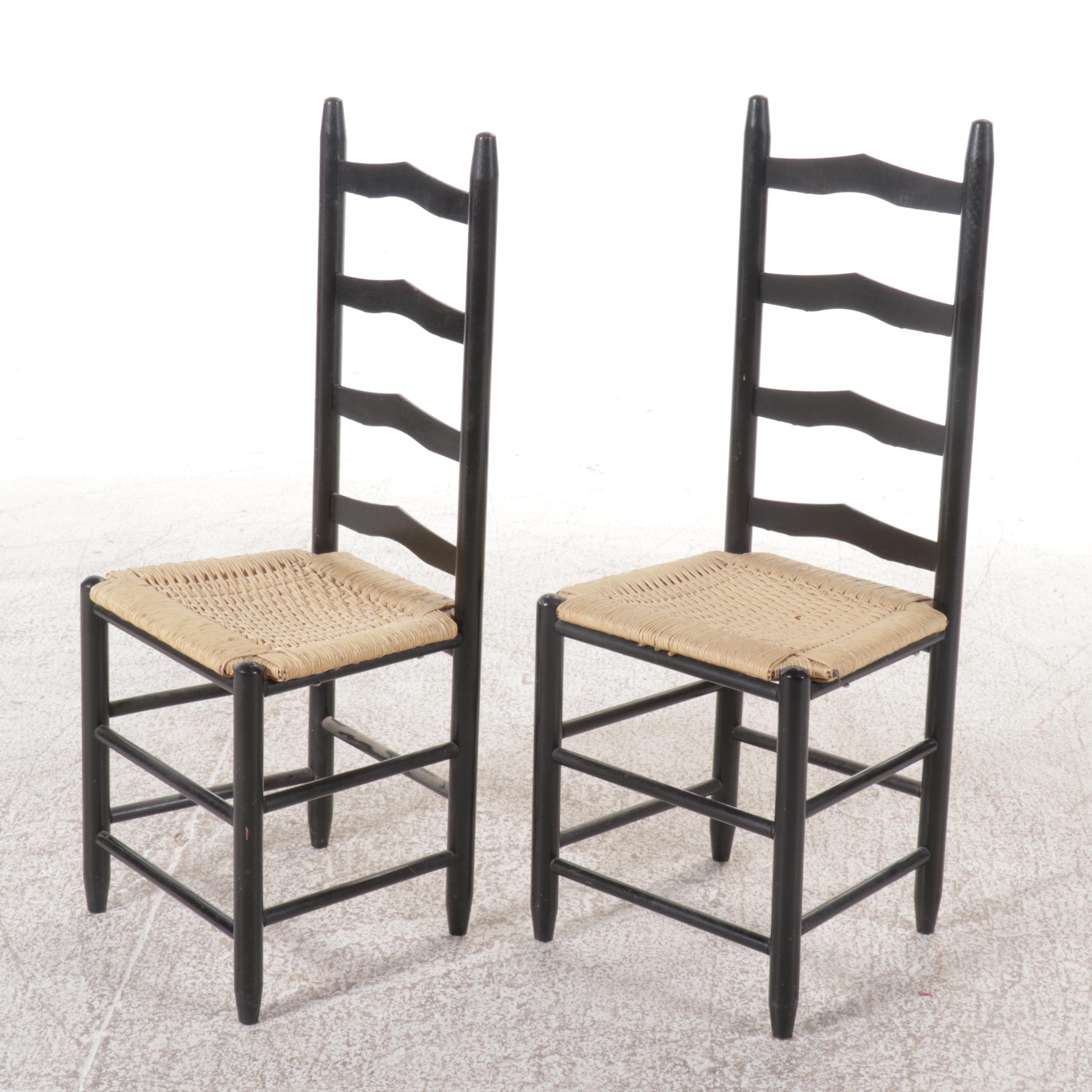 Pair of Ladderback Side Chairs with Woven Seats