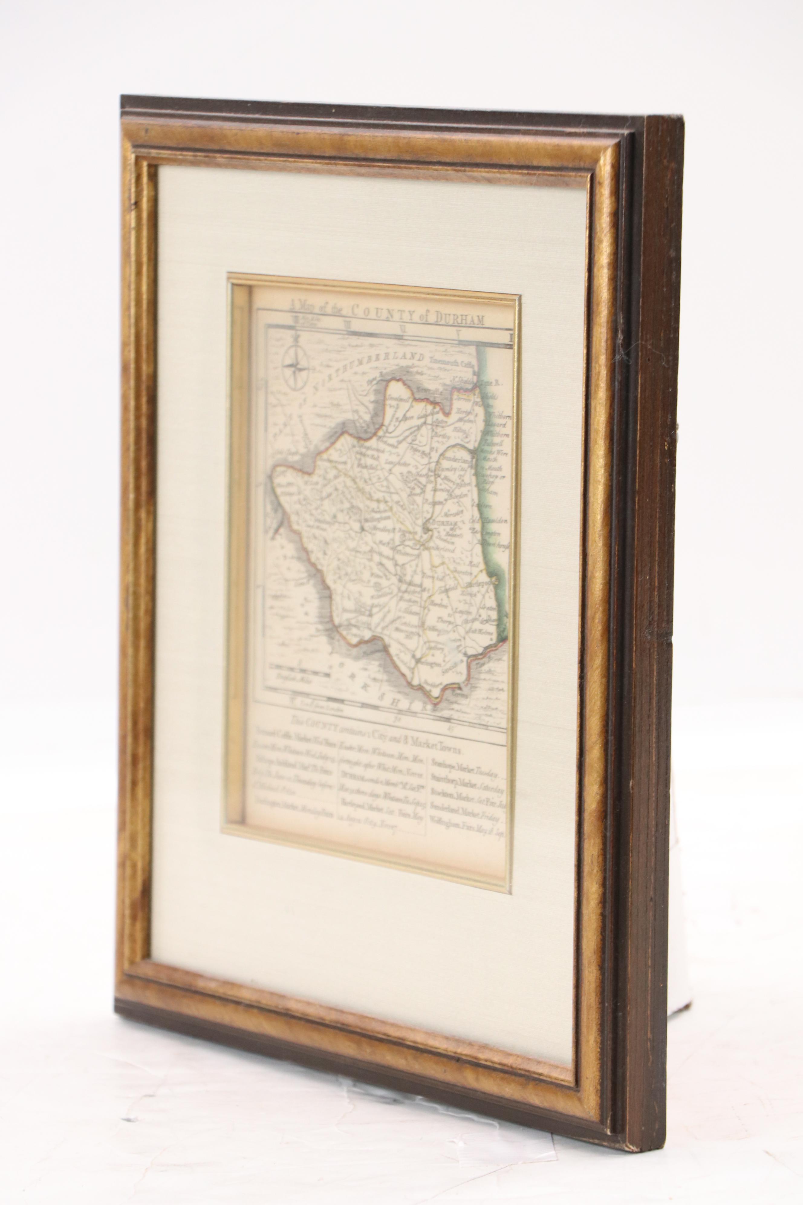 English Hand-Colored Engraved Map of County Durham, 18th Century