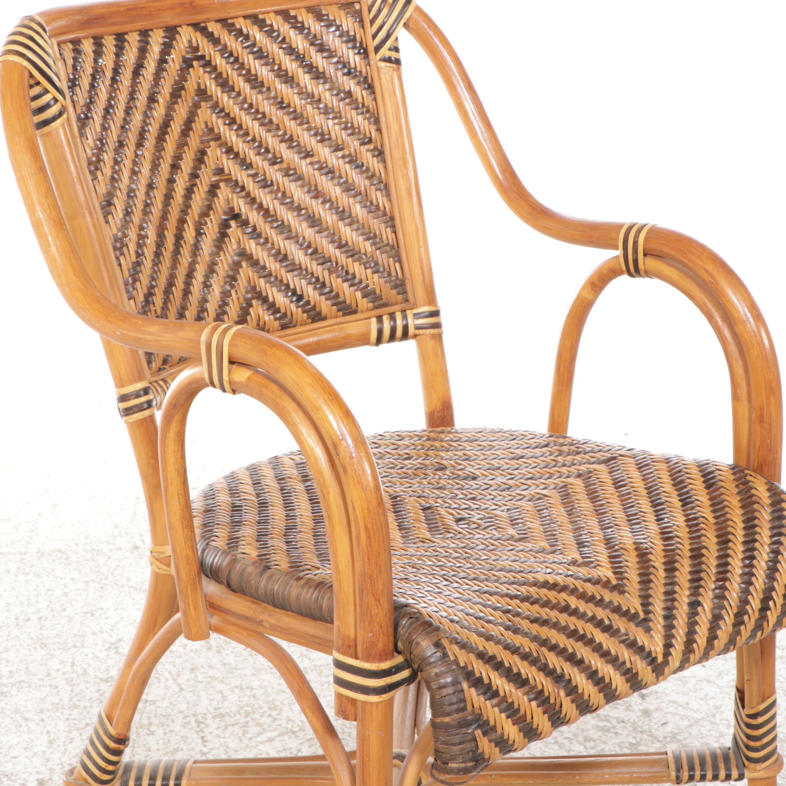 Set of Four Wicker and Bent Wood Armchairs
