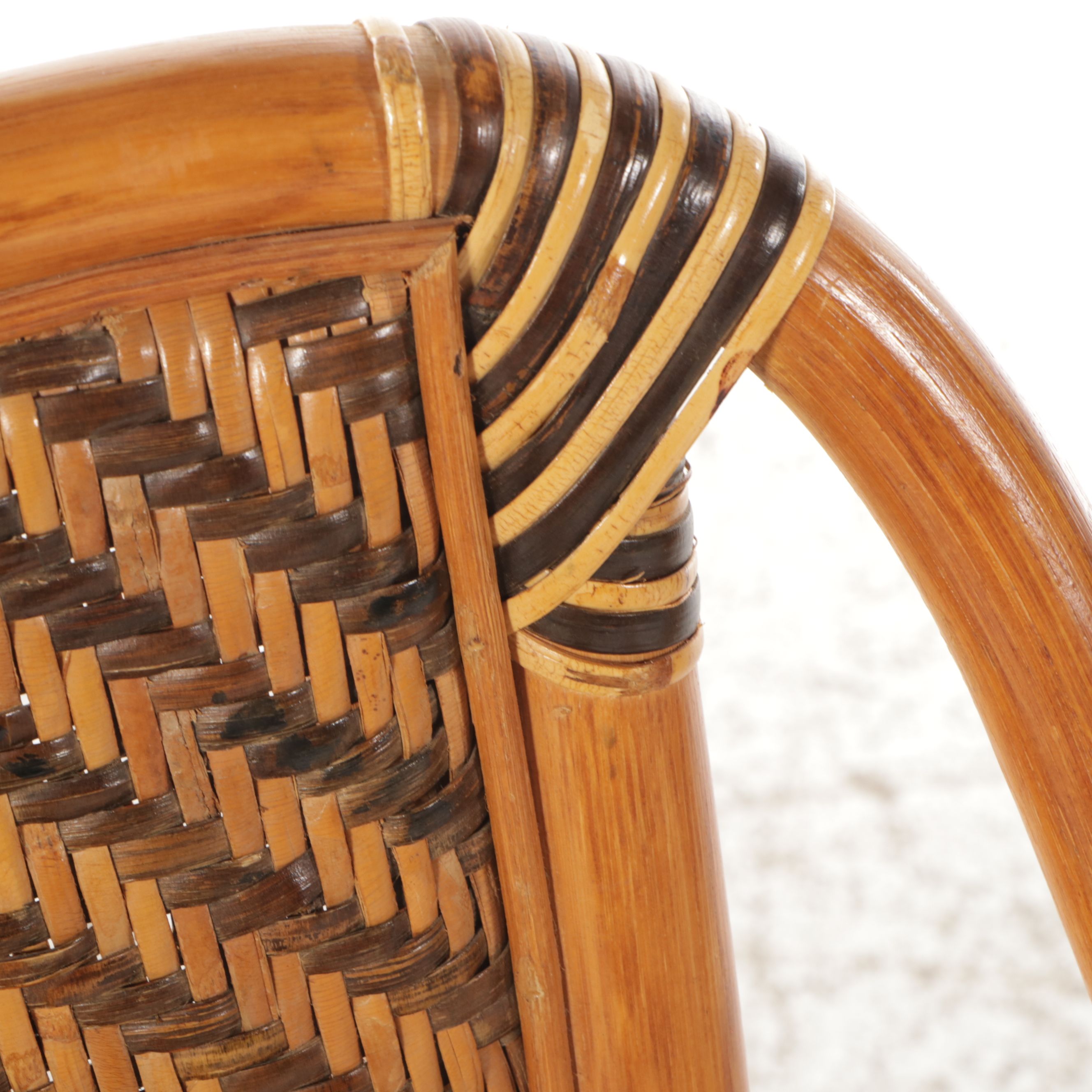 Set of Four Wicker and Bent Wood Armchairs