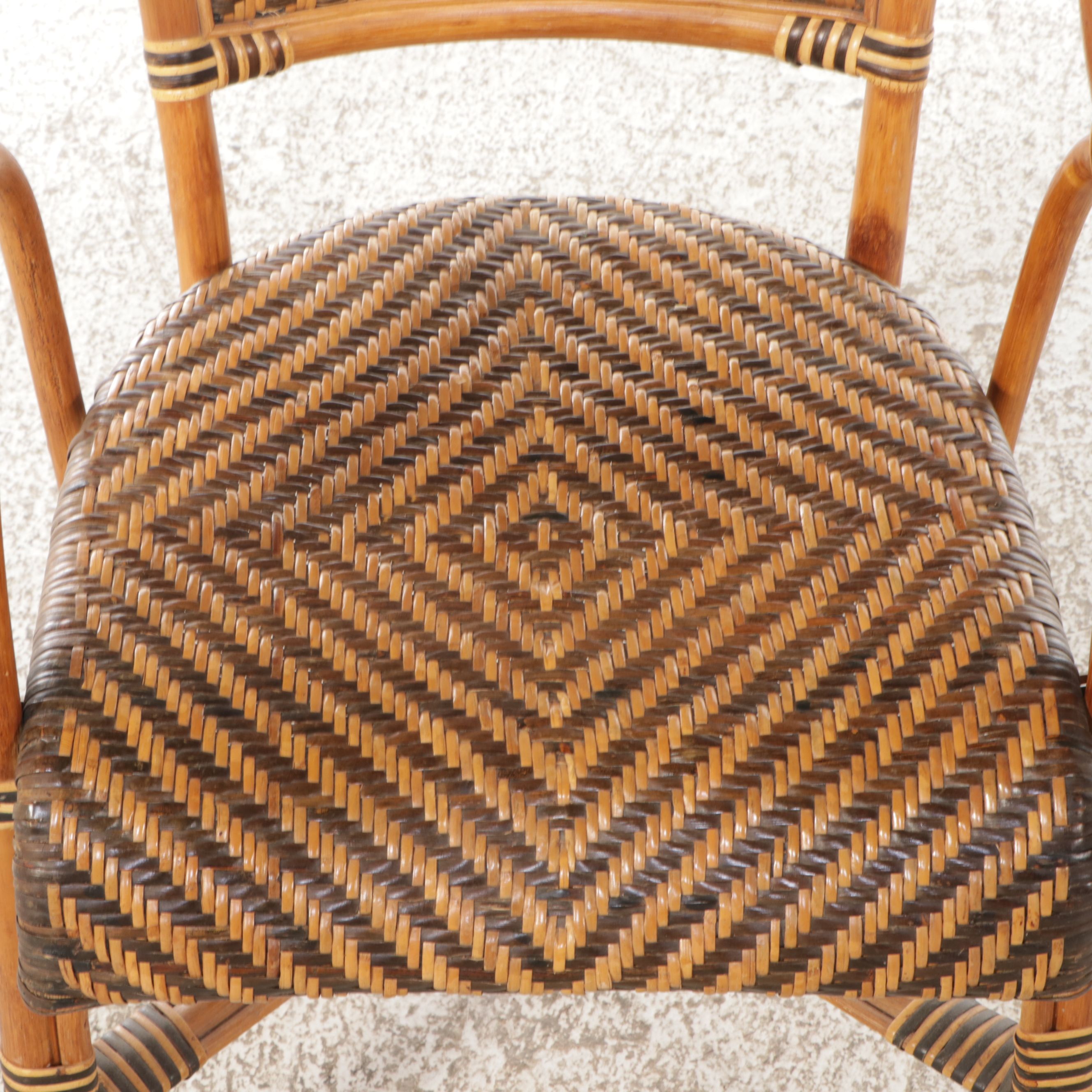 Set of Four Wicker and Bent Wood Armchairs