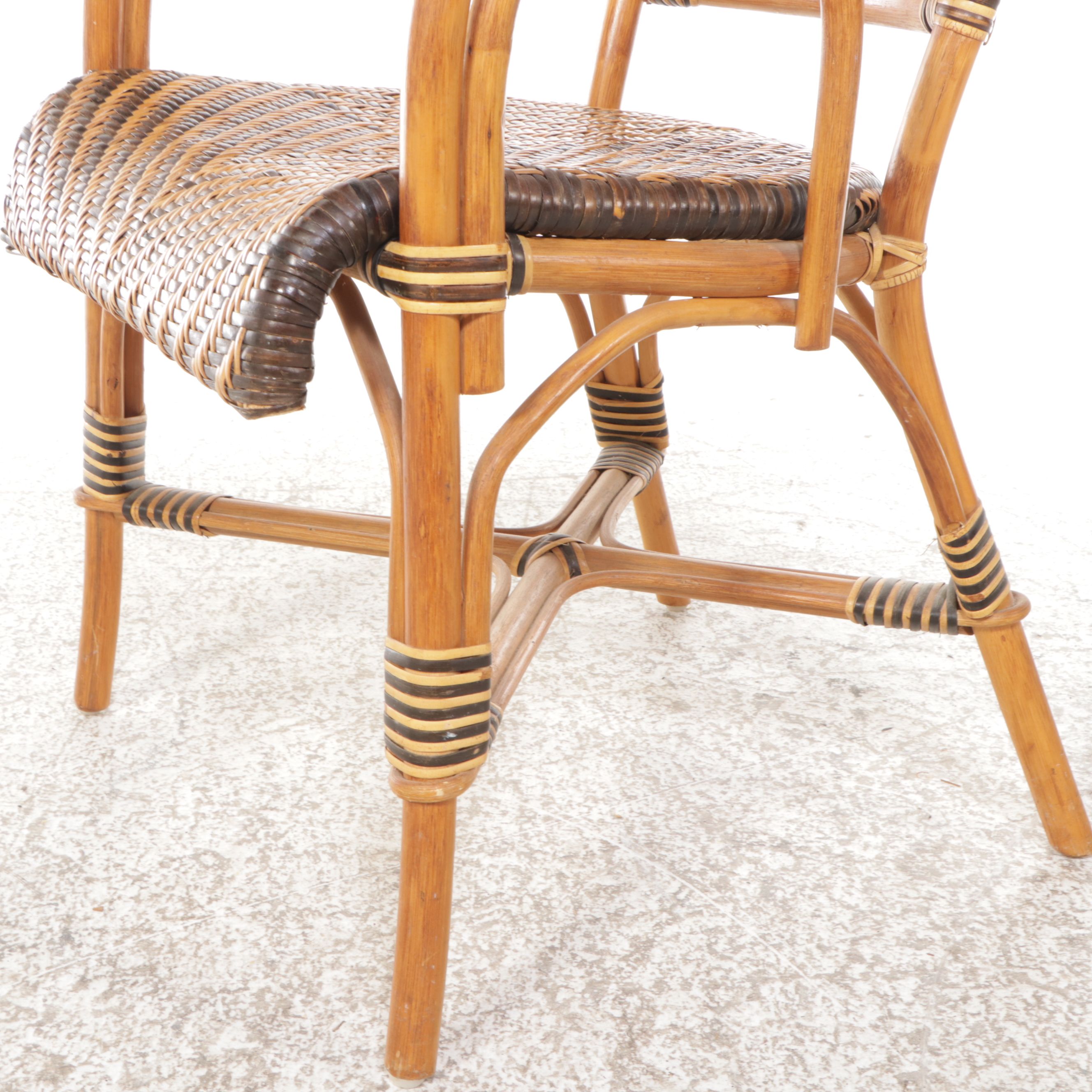 Set of Four Wicker and Bent Wood Armchairs