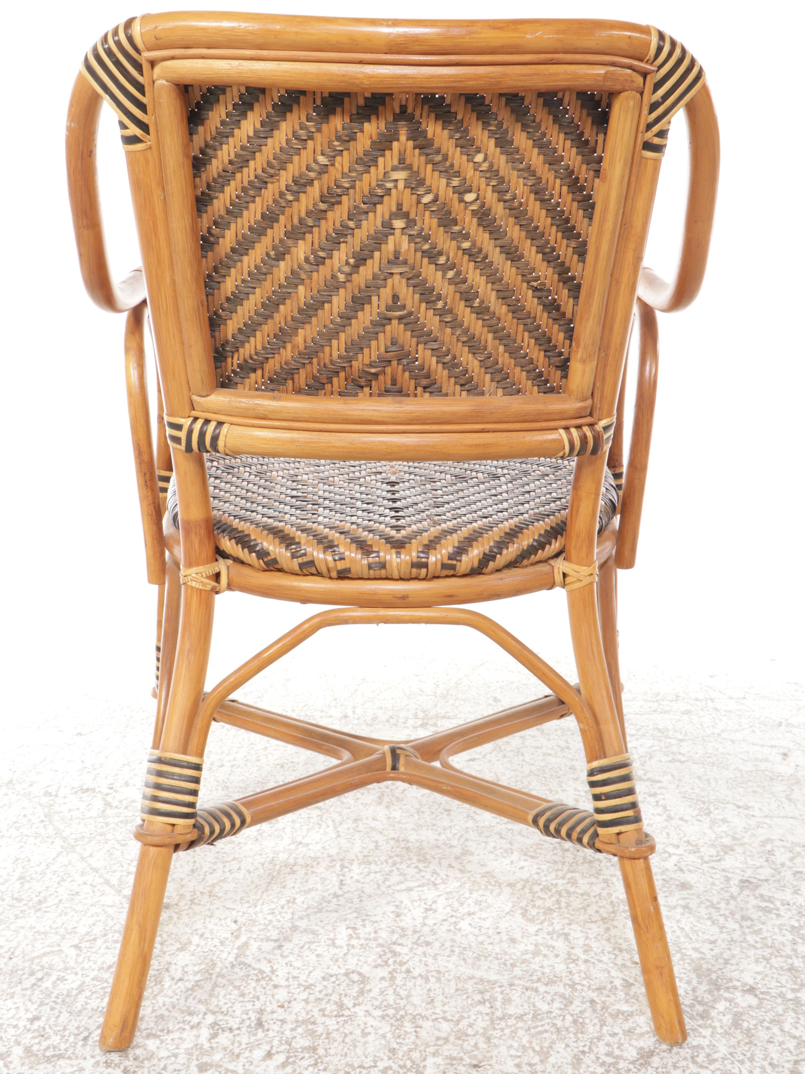 Set of Four Wicker and Bent Wood Armchairs