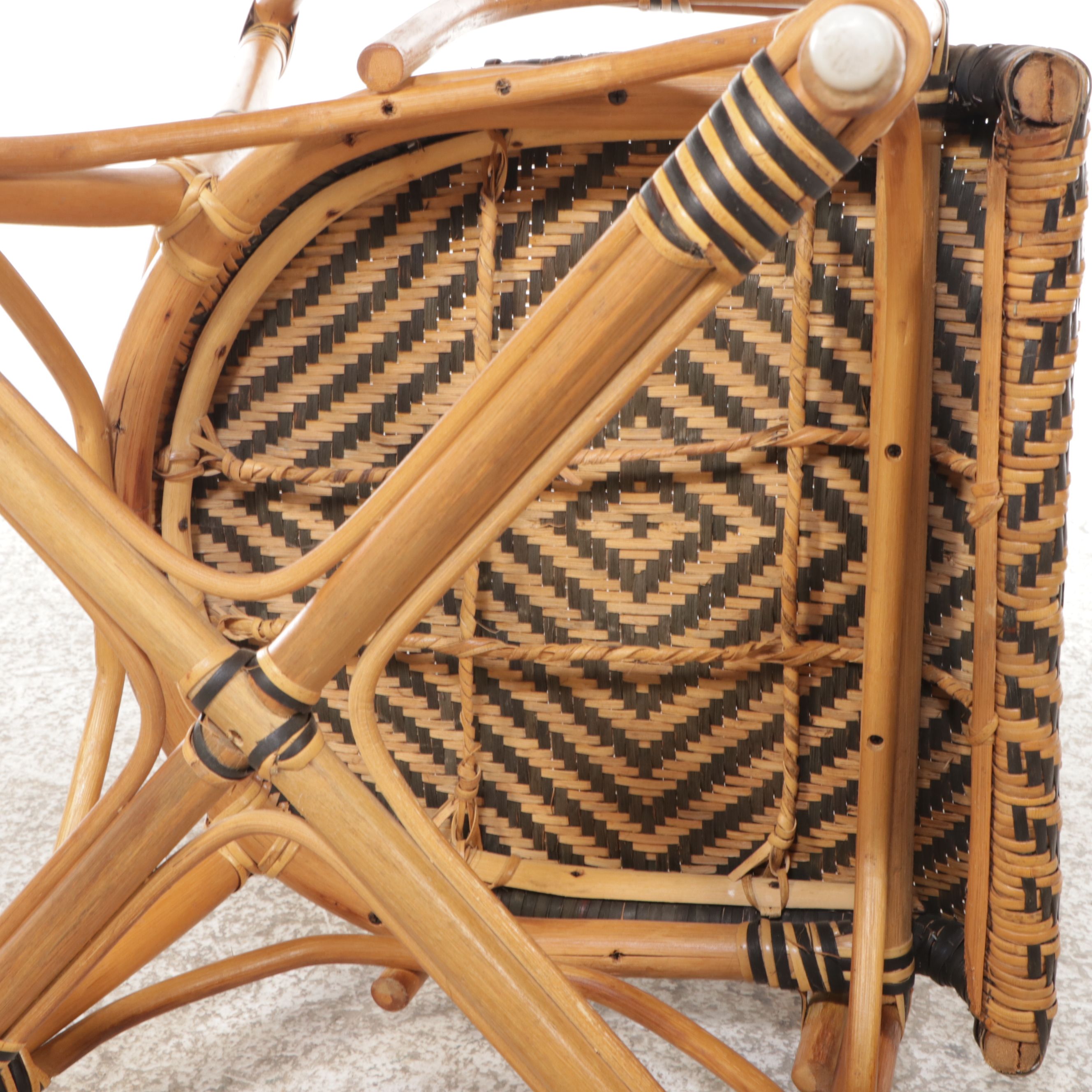 Set of Four Wicker and Bent Wood Armchairs