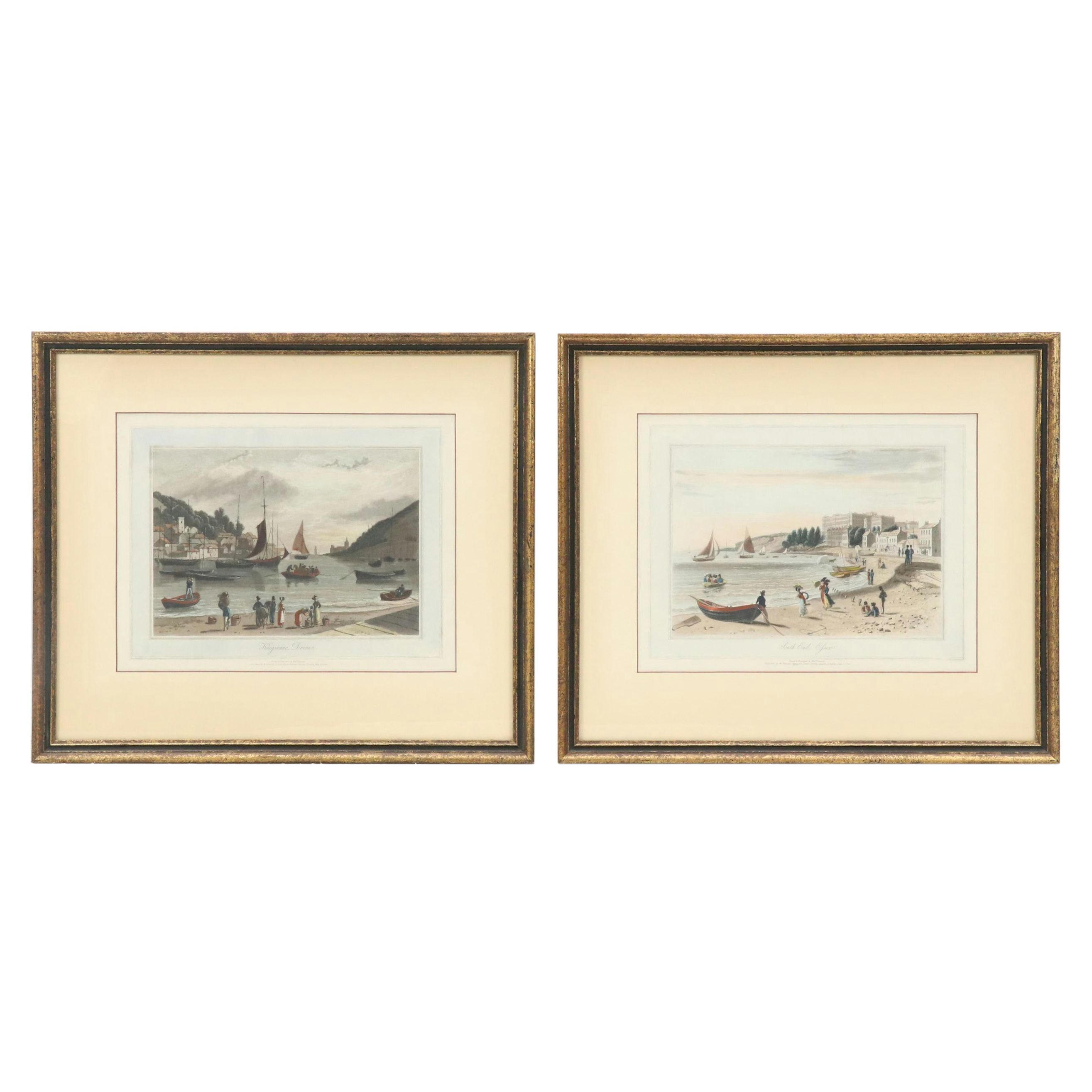 William Daniell Hand-Colored Aquatint Etchings of English Beaches, 1820s