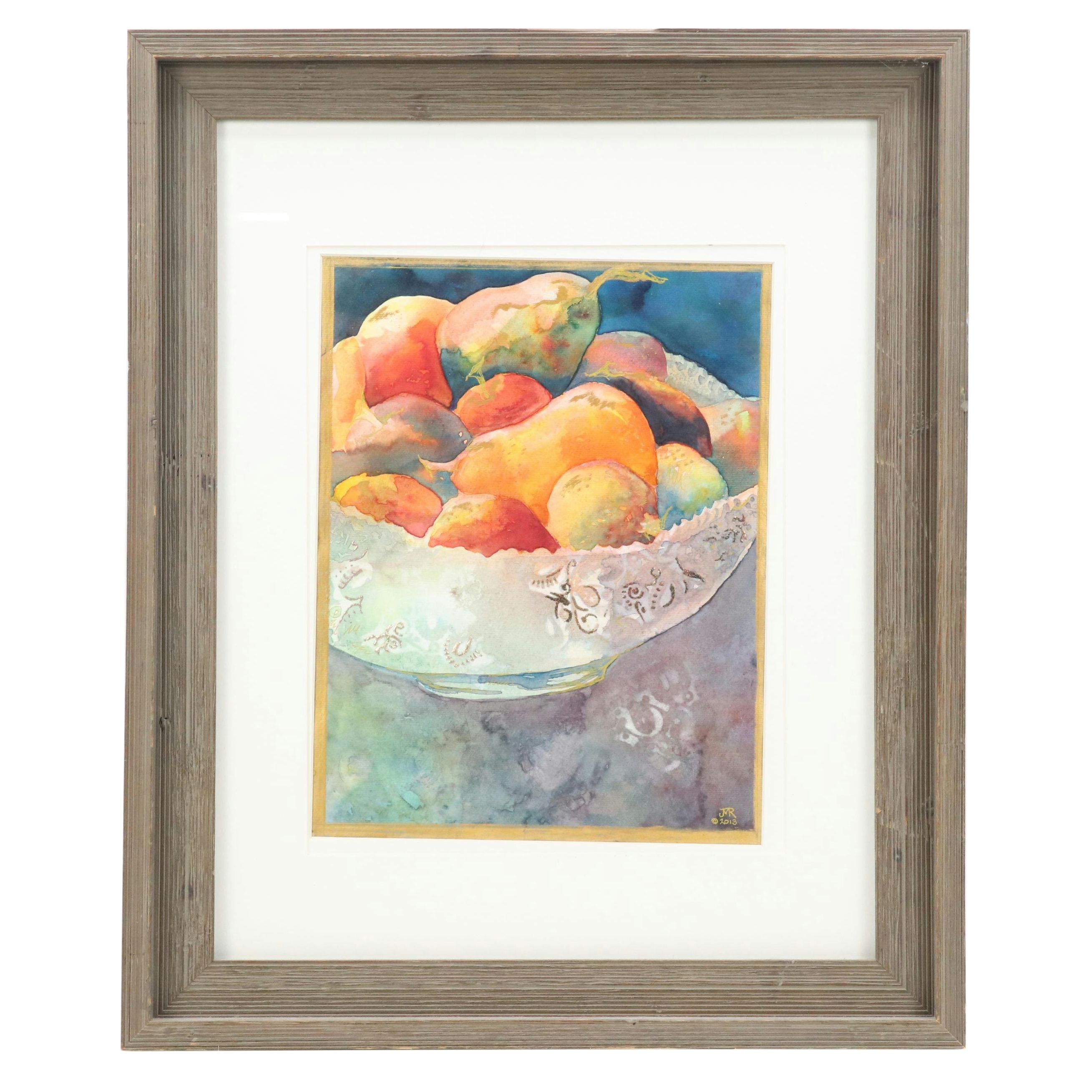 Jeannine M. Romano Still Life Embossed Watercolor Painting of Pears, 2013