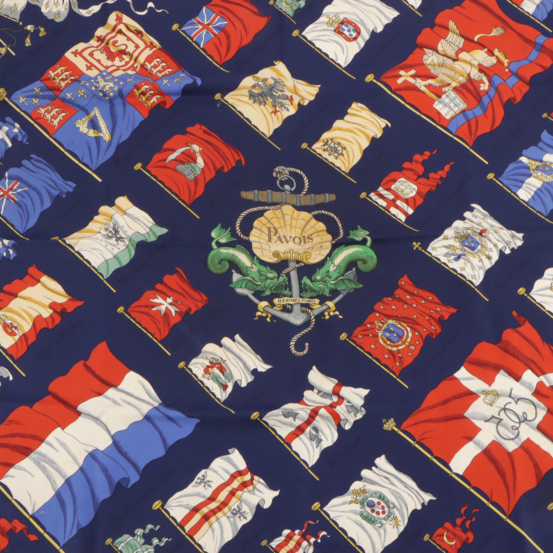 Hermès "Pavois" Scarf 90 in Silk Twill