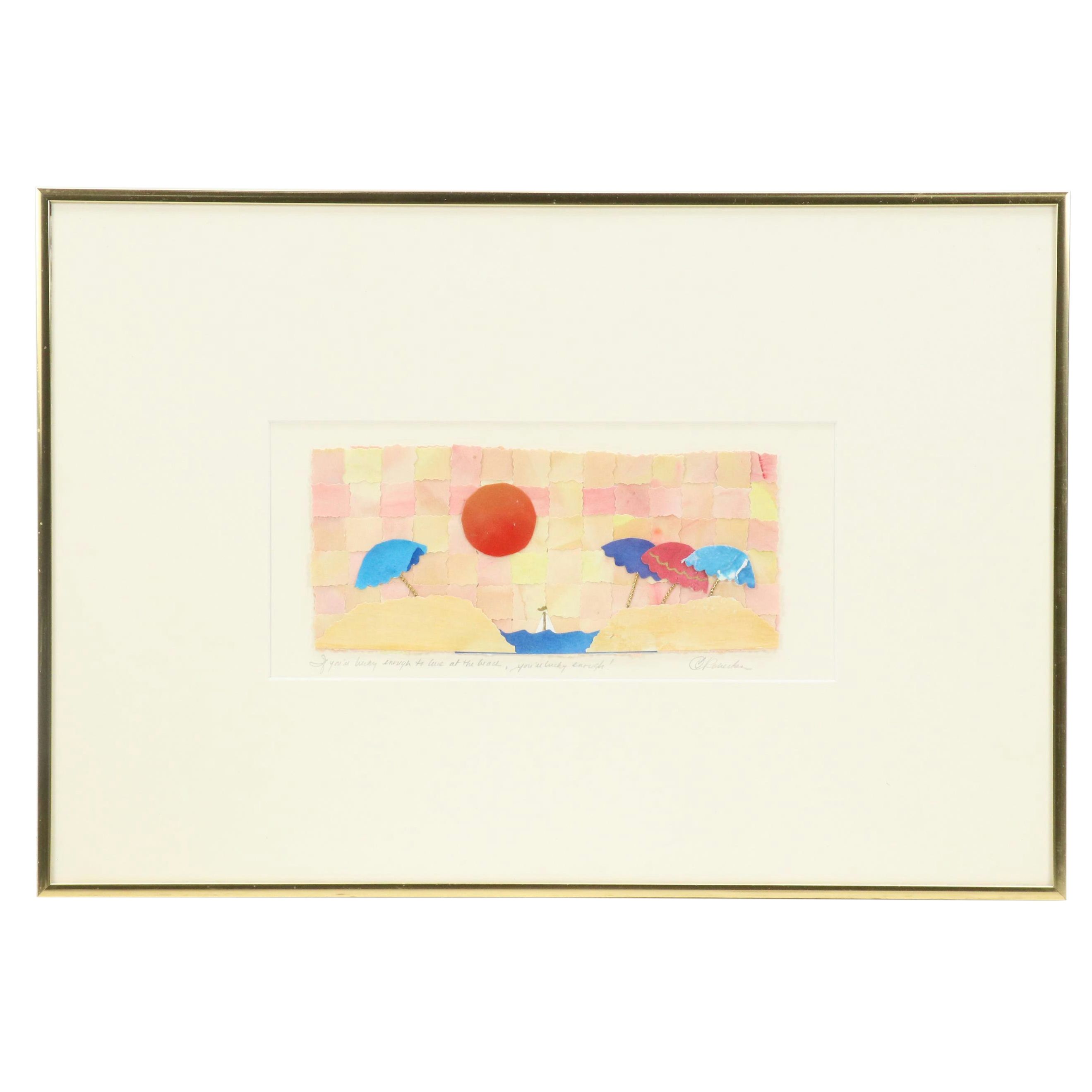 Remieke Woven Collage of Beach Scene, 21st Century