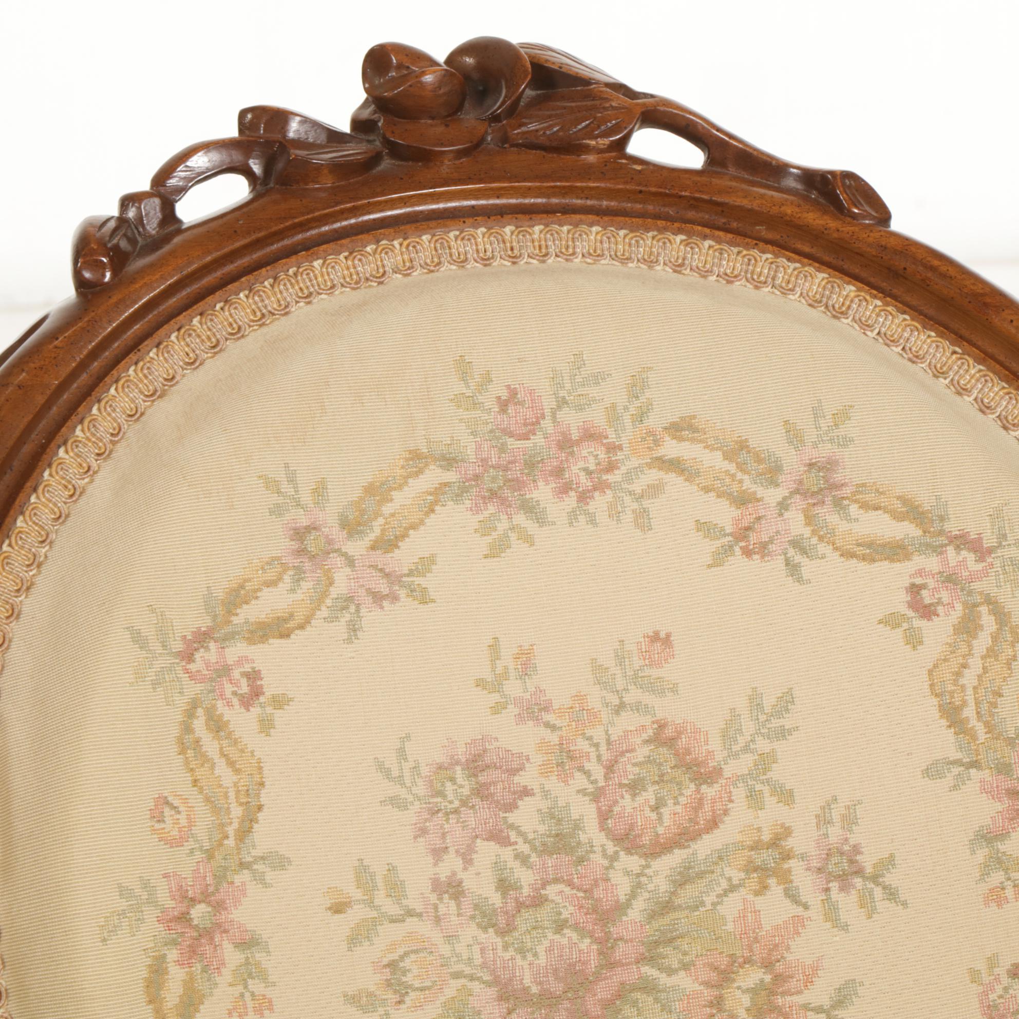 Pair of Louis XV Style Carved Walnut Oval Back Chairs