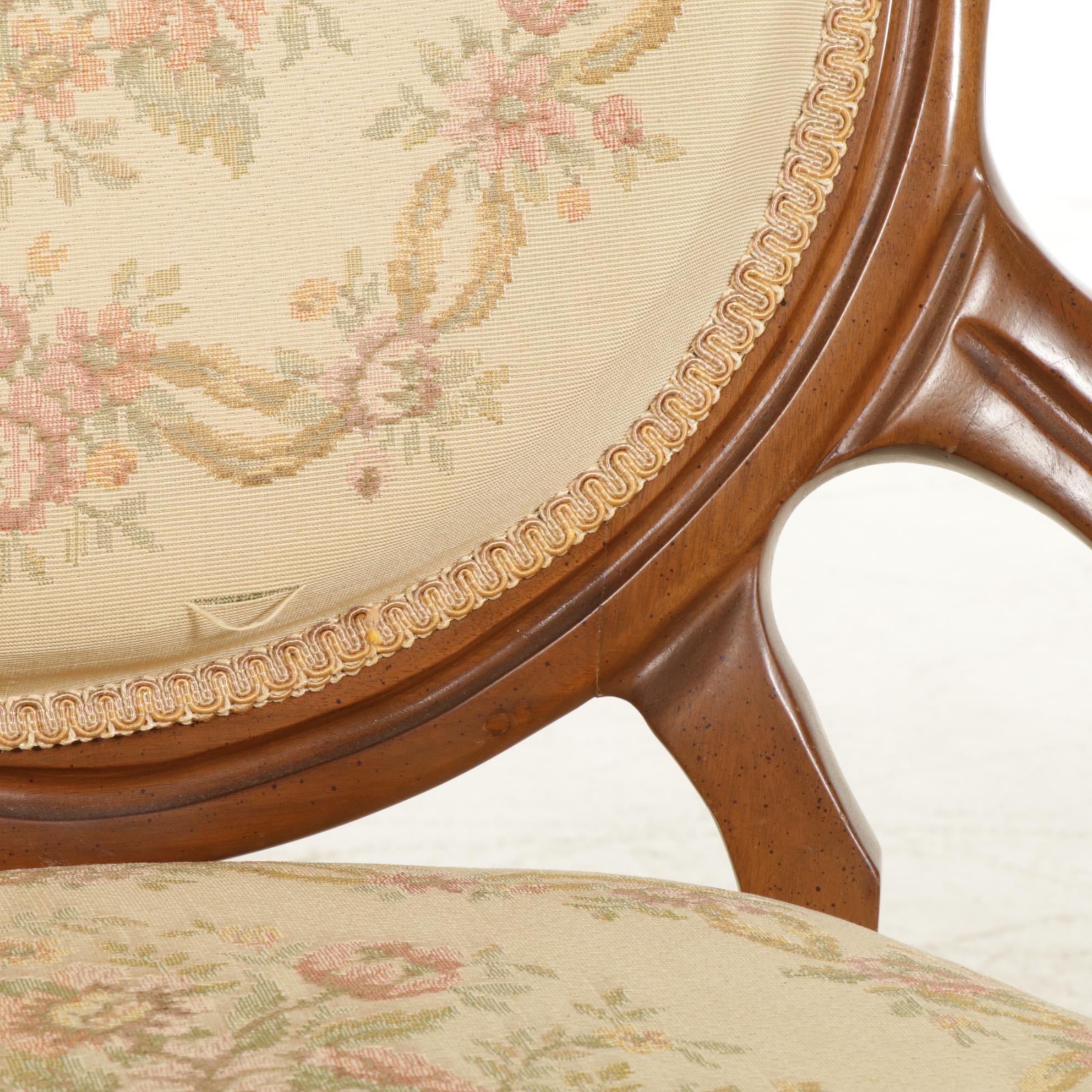 Pair of Louis XV Style Carved Walnut Oval Back Chairs