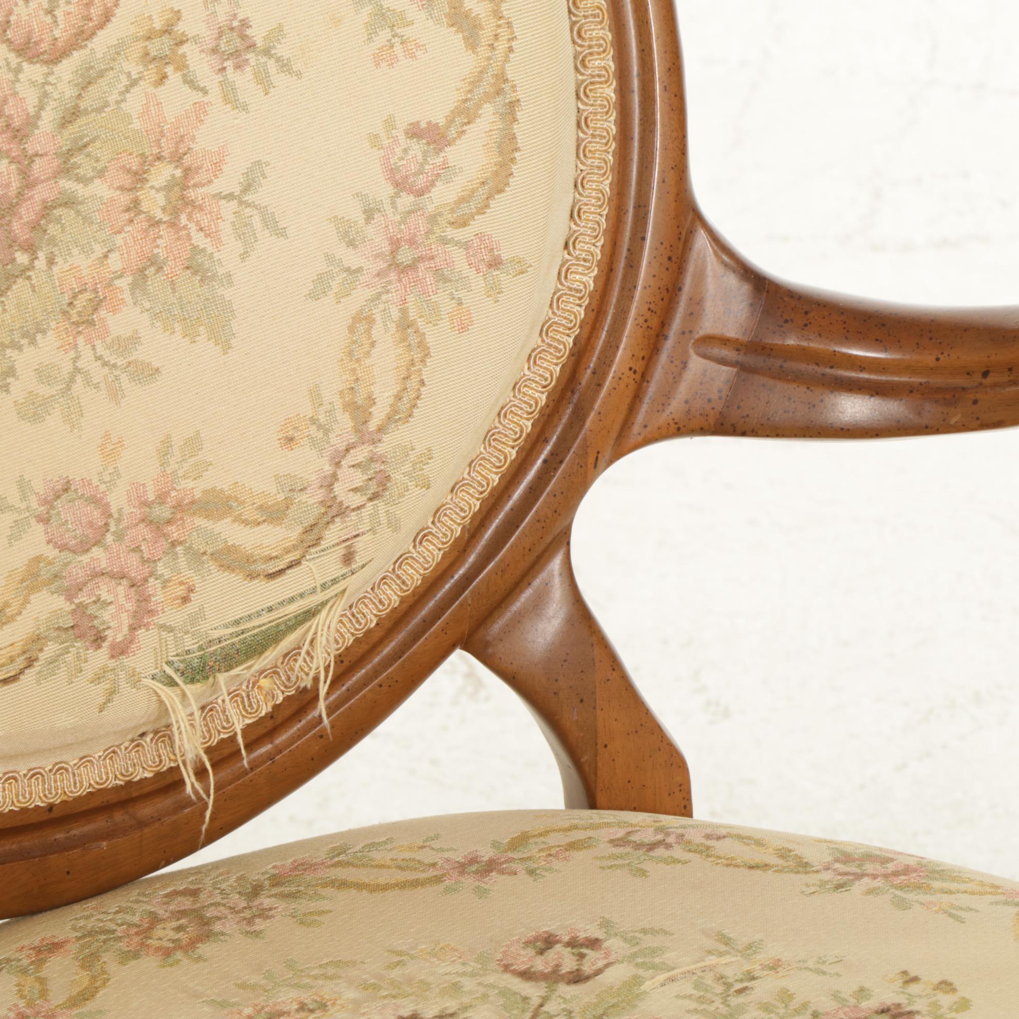 Pair of Louis XV Style Carved Walnut Oval Back Chairs