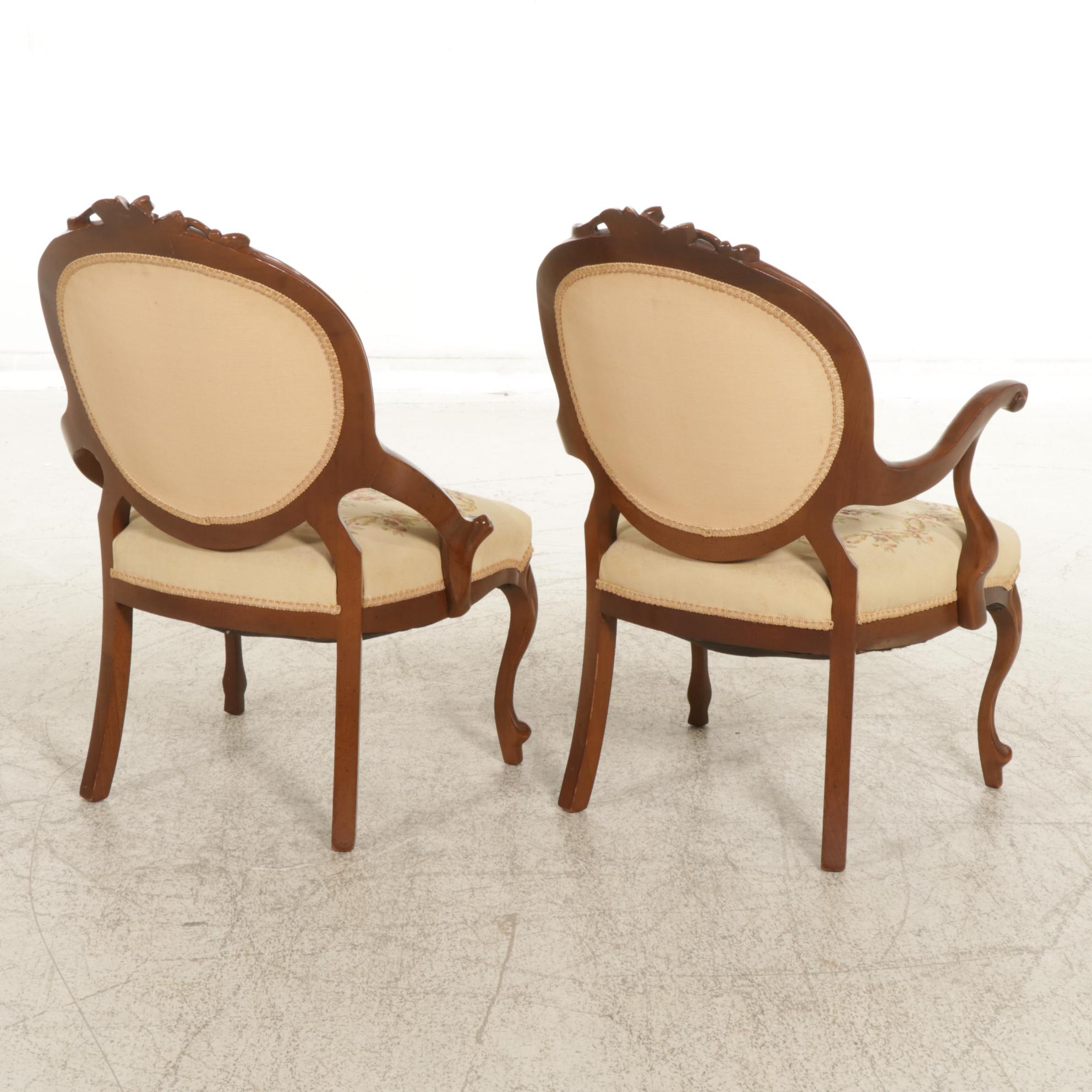 Pair of Louis XV Style Carved Walnut Oval Back Chairs