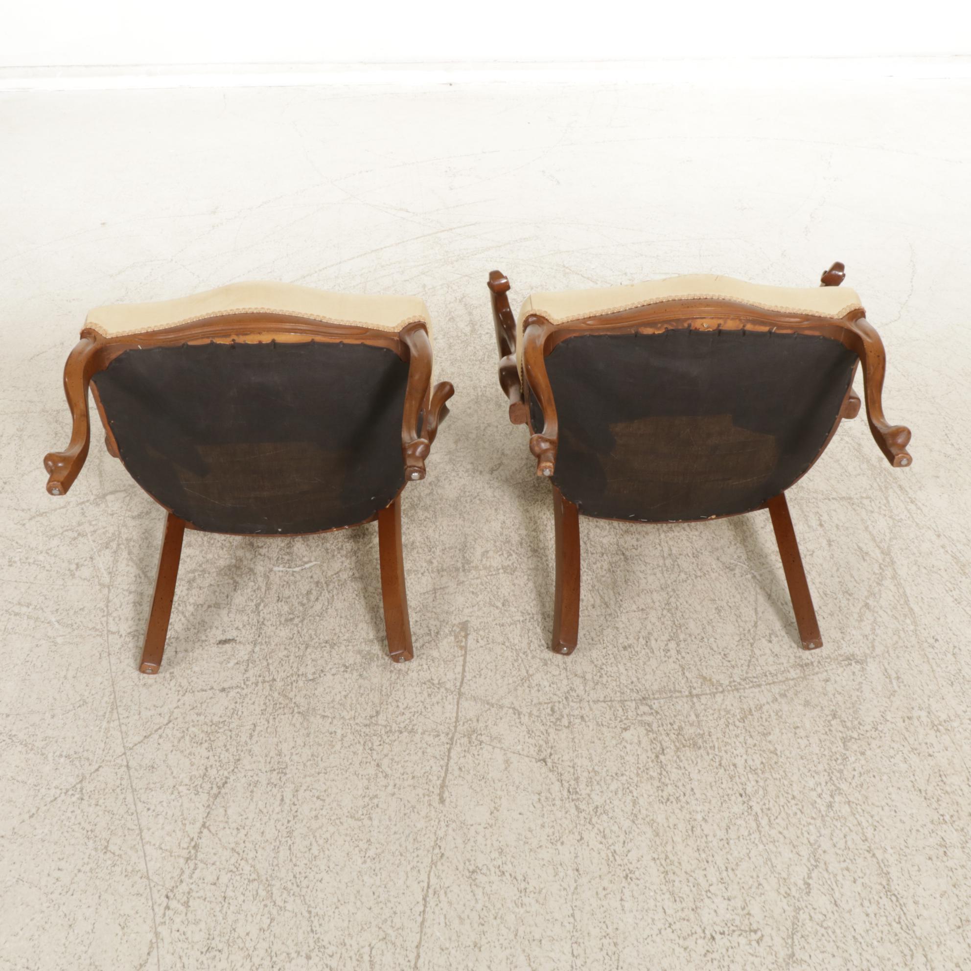 Pair of Louis XV Style Carved Walnut Oval Back Chairs