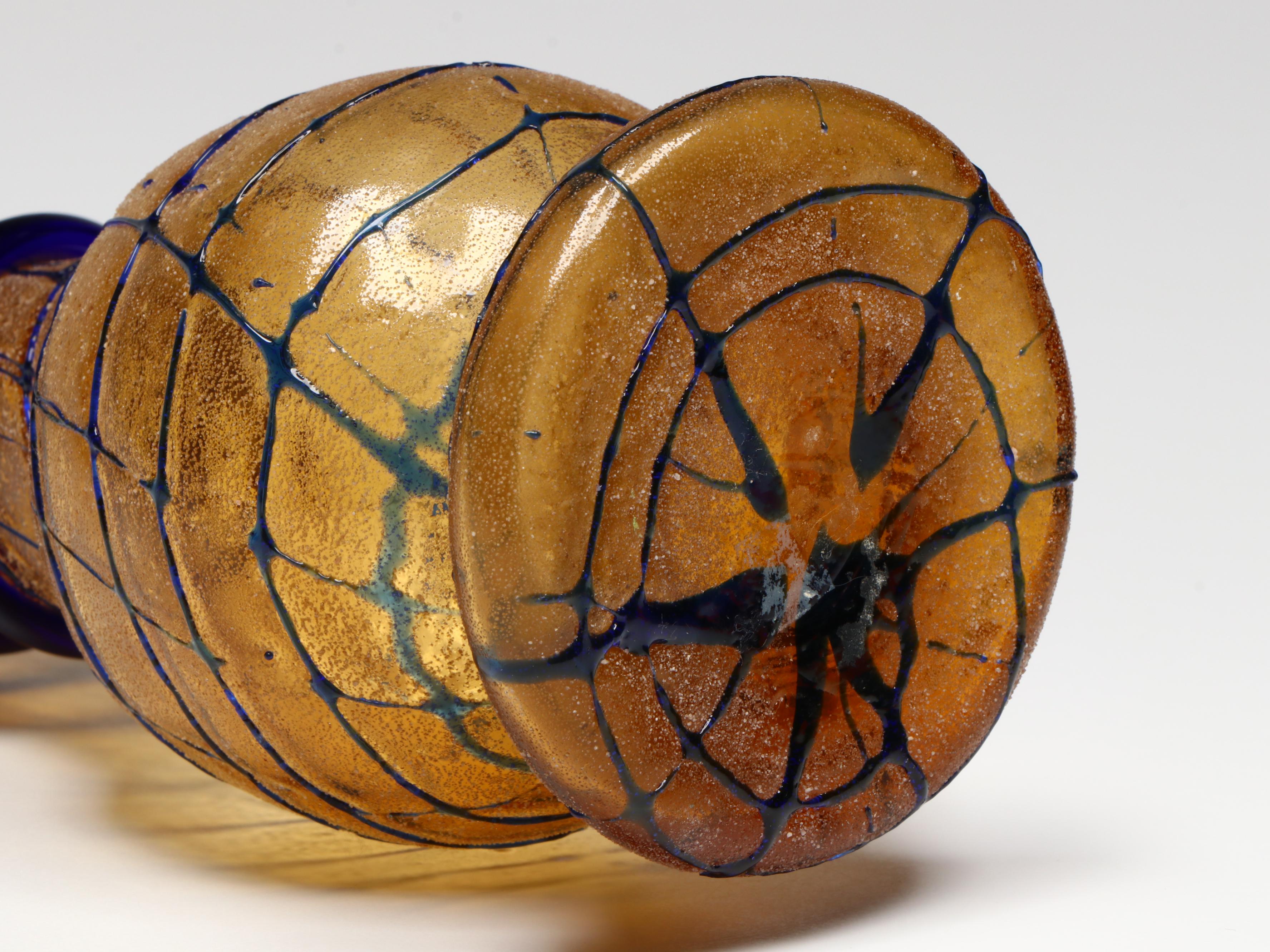 Signed Jack-in-the-Pulpit Art Glass Vase and Amber and Cobalt Studio Glass Vase