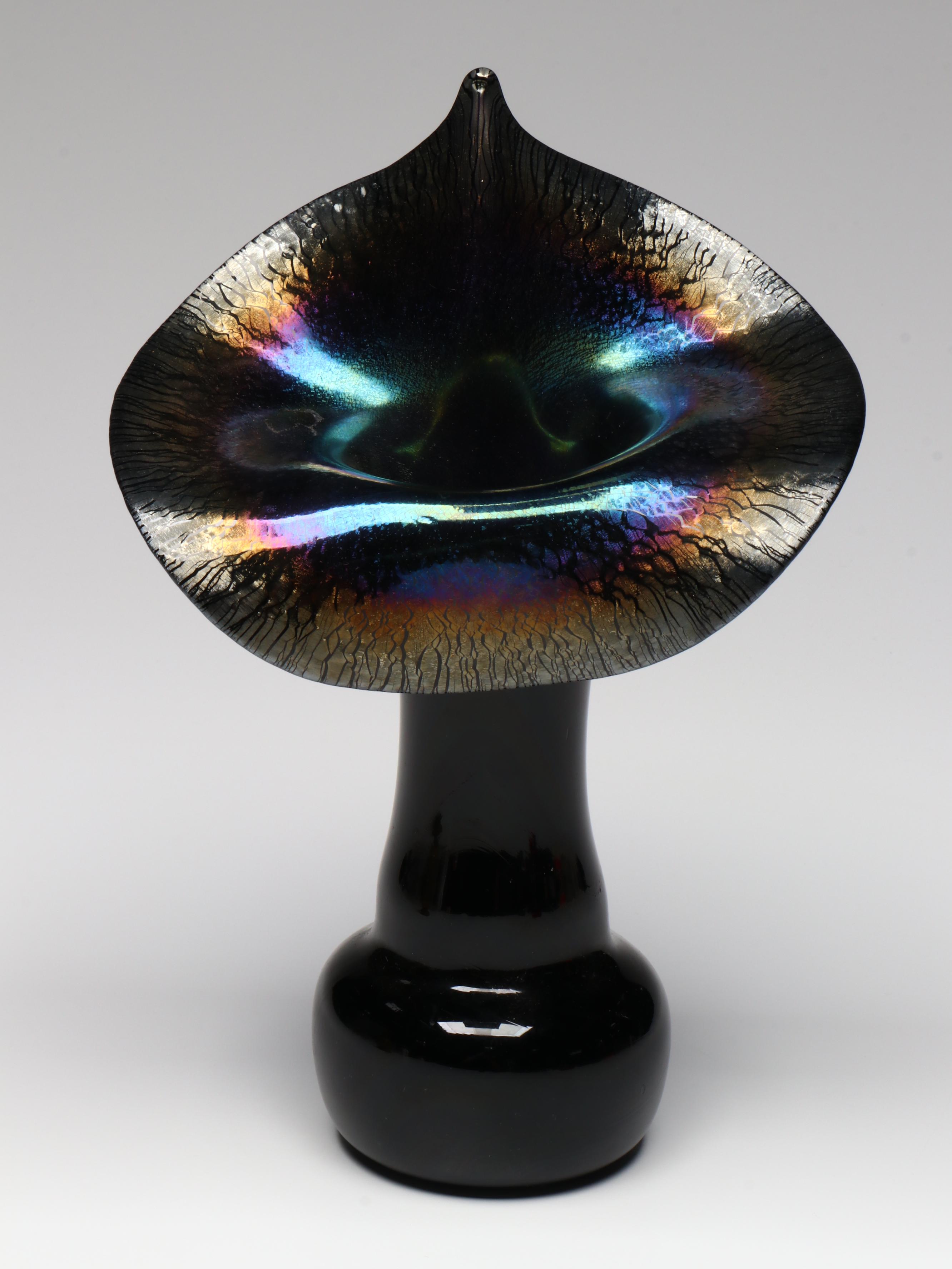 Signed Jack-in-the-Pulpit Art Glass Vase and Amber and Cobalt Studio Glass Vase