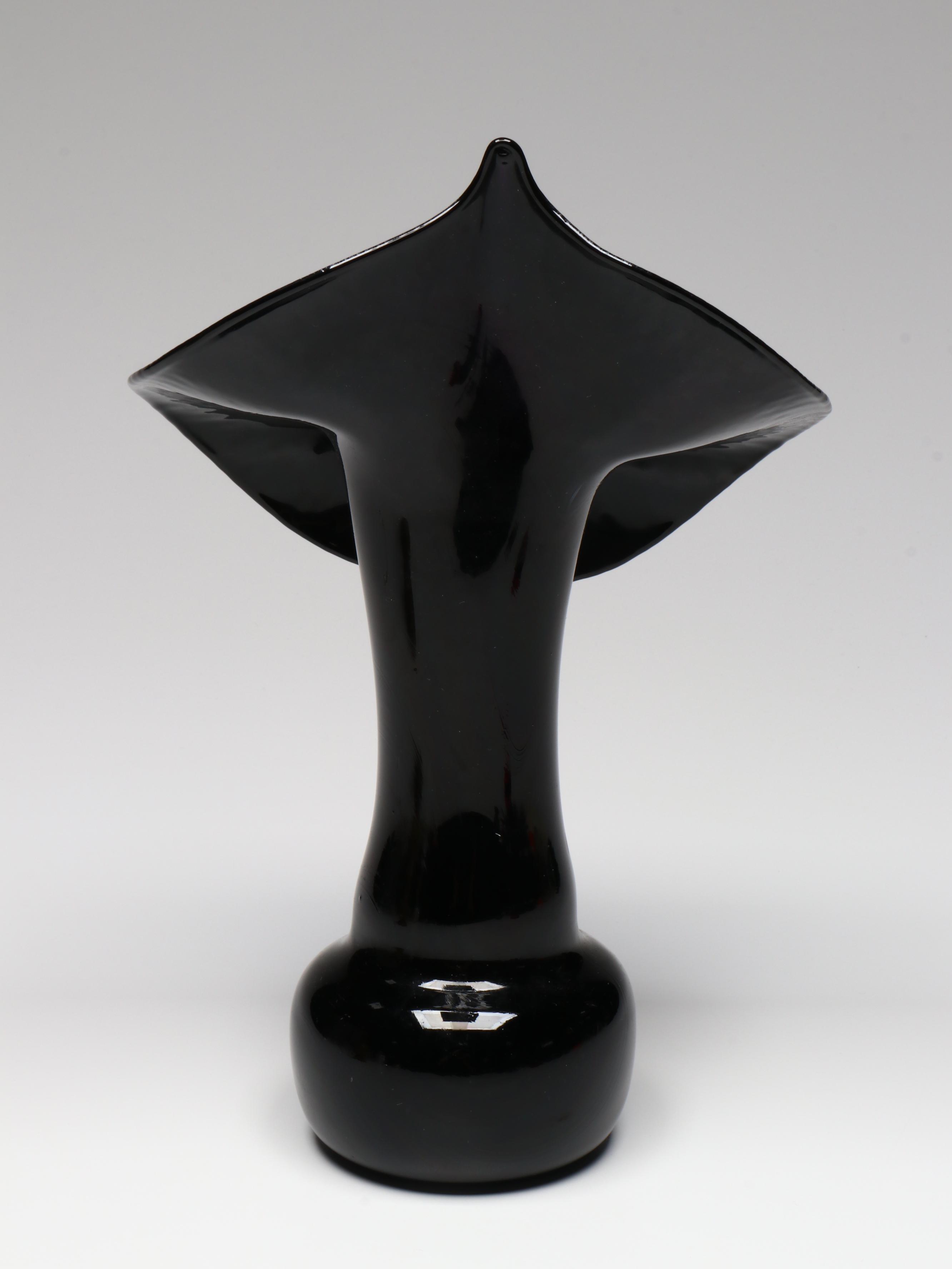 Signed Jack-in-the-Pulpit Art Glass Vase and Amber and Cobalt Studio Glass Vase