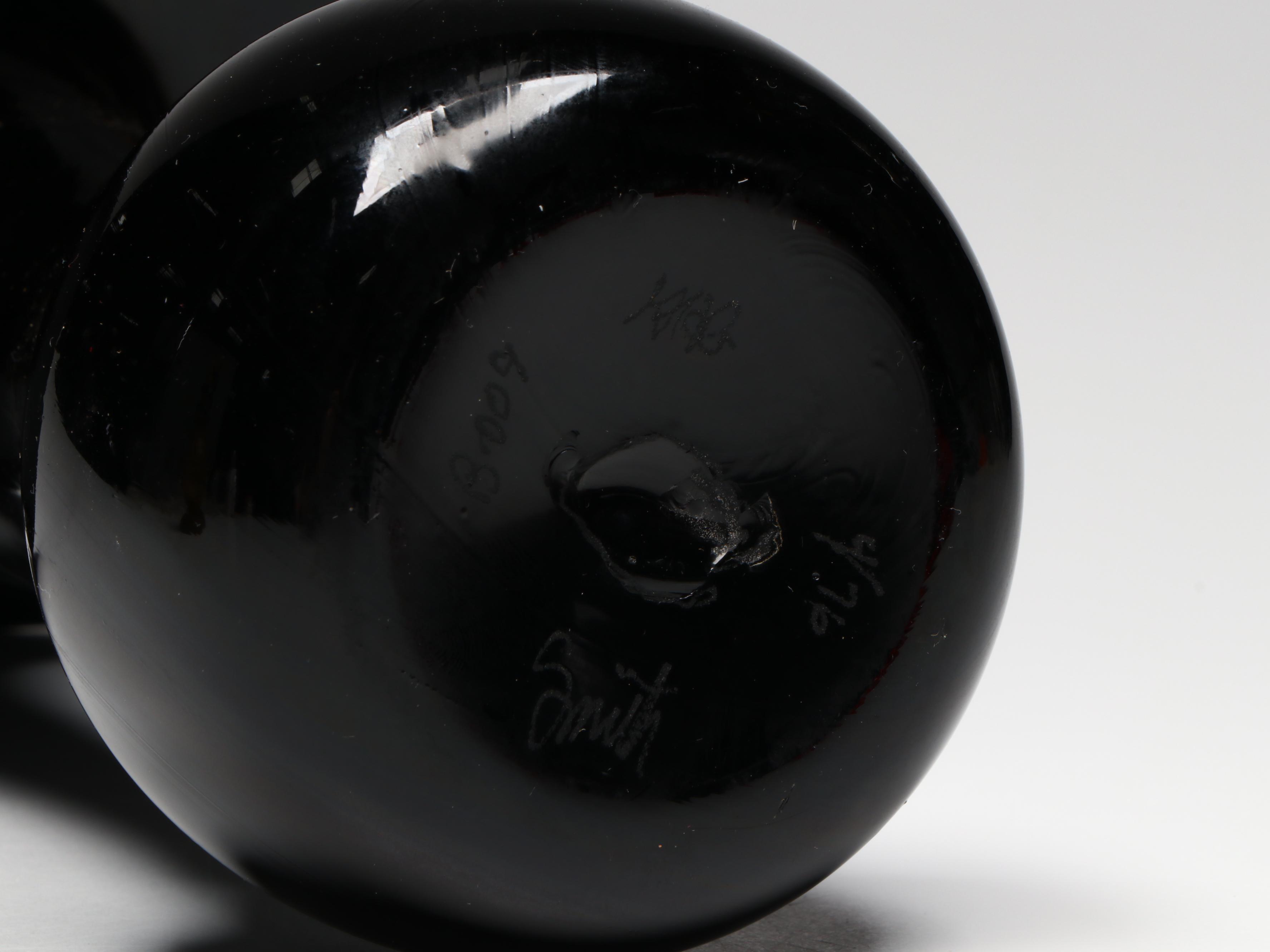 Signed Jack-in-the-Pulpit Art Glass Vase and Amber and Cobalt Studio Glass Vase