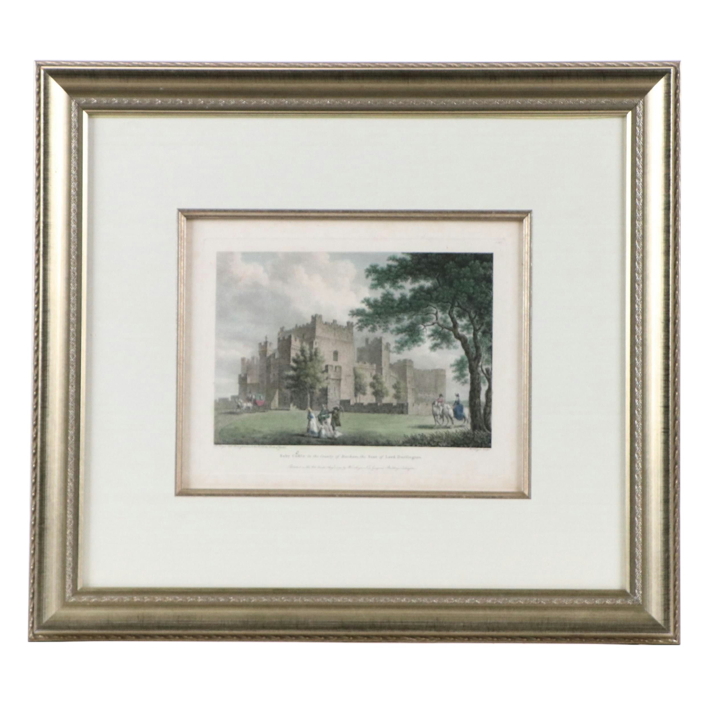English Hand-Colored Engraving of Raby Castle, Mid to Late 19th Century