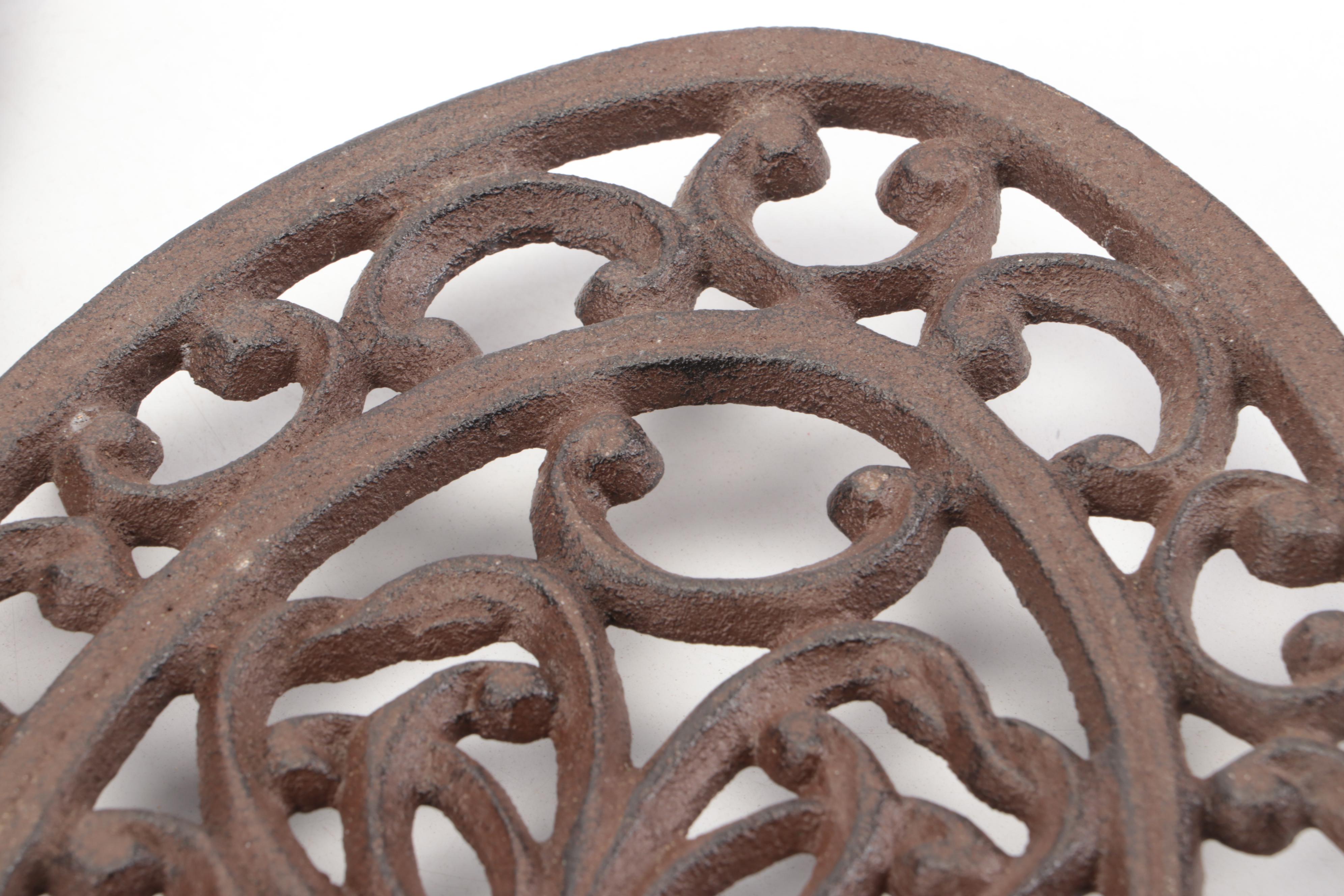 Cast Iron Floral Pattern Footed Trivets