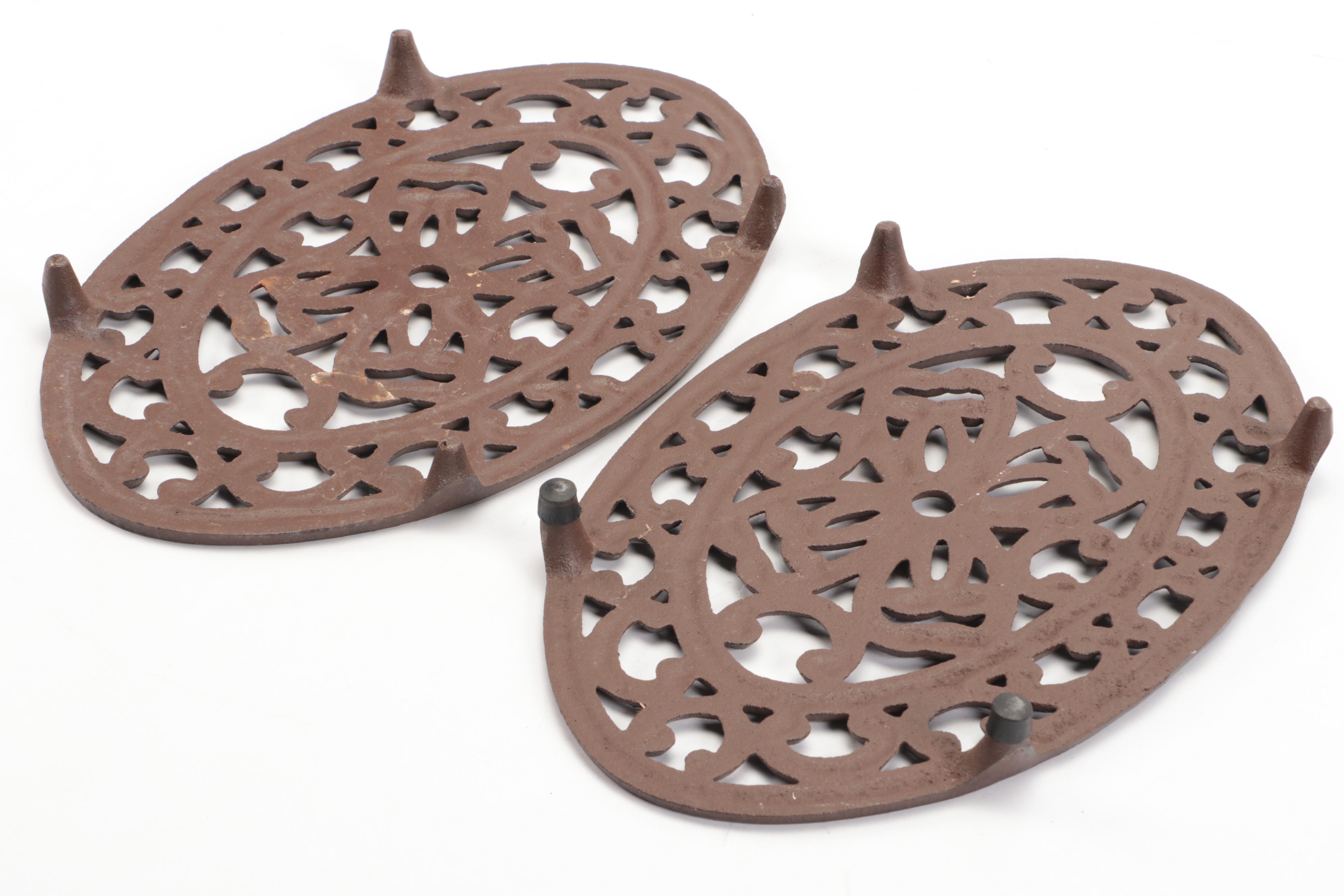 Cast Iron Floral Pattern Footed Trivets