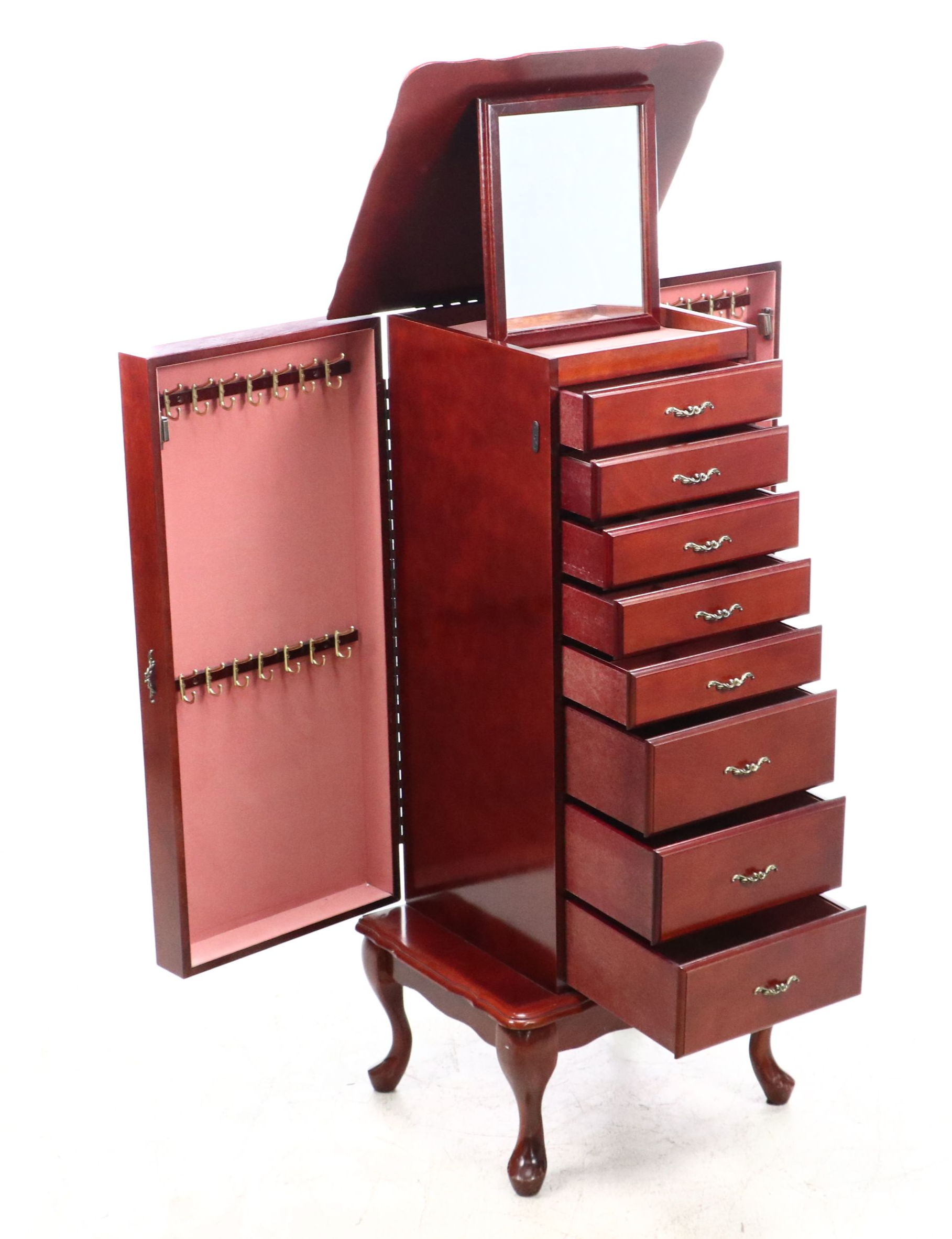 Powell Queen Anne Style Mahogany Jewelry Armoire with Jewelry Box