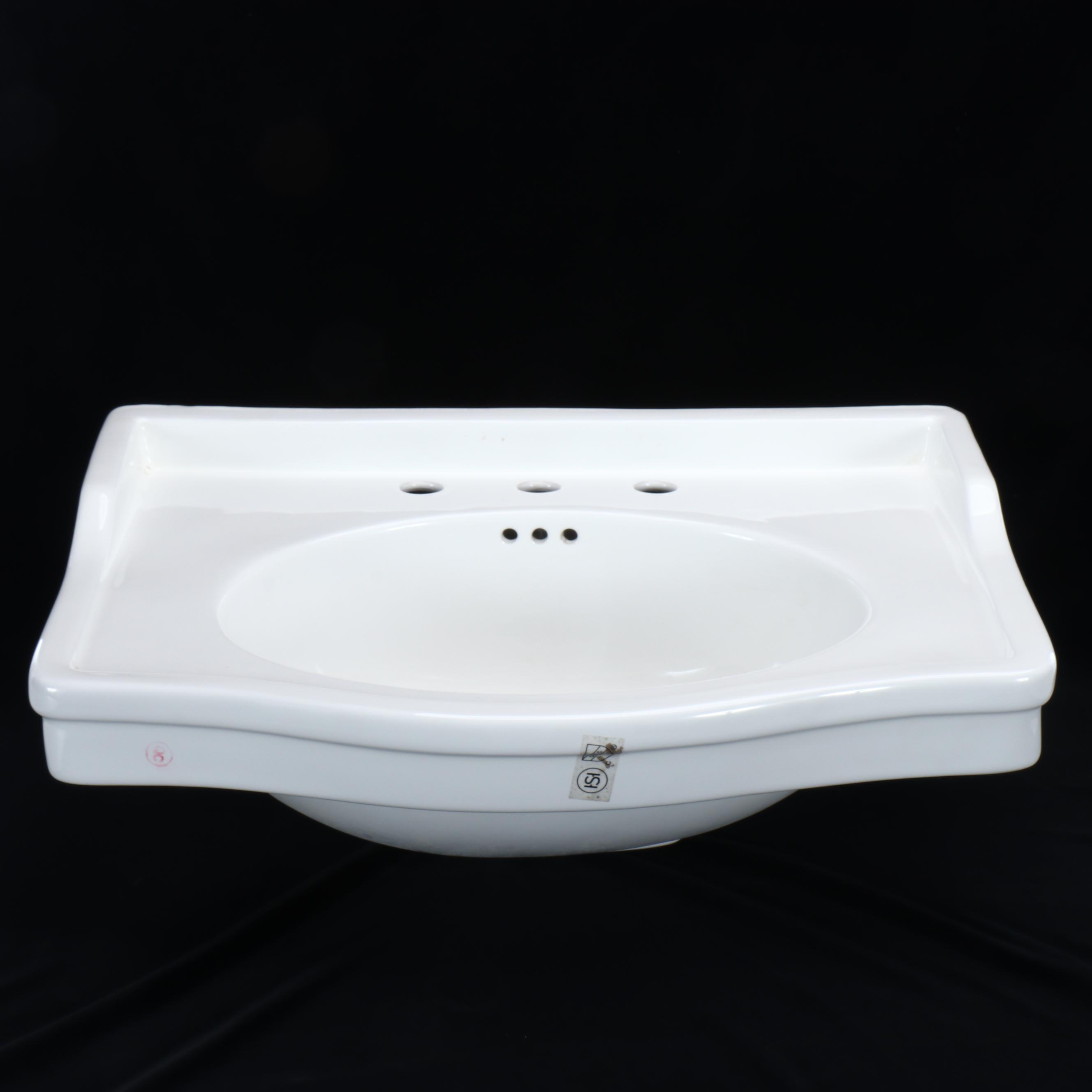 White Porcelain Wall-Mount Bathroom Sink with Wide-Spread Faucet Drillings
