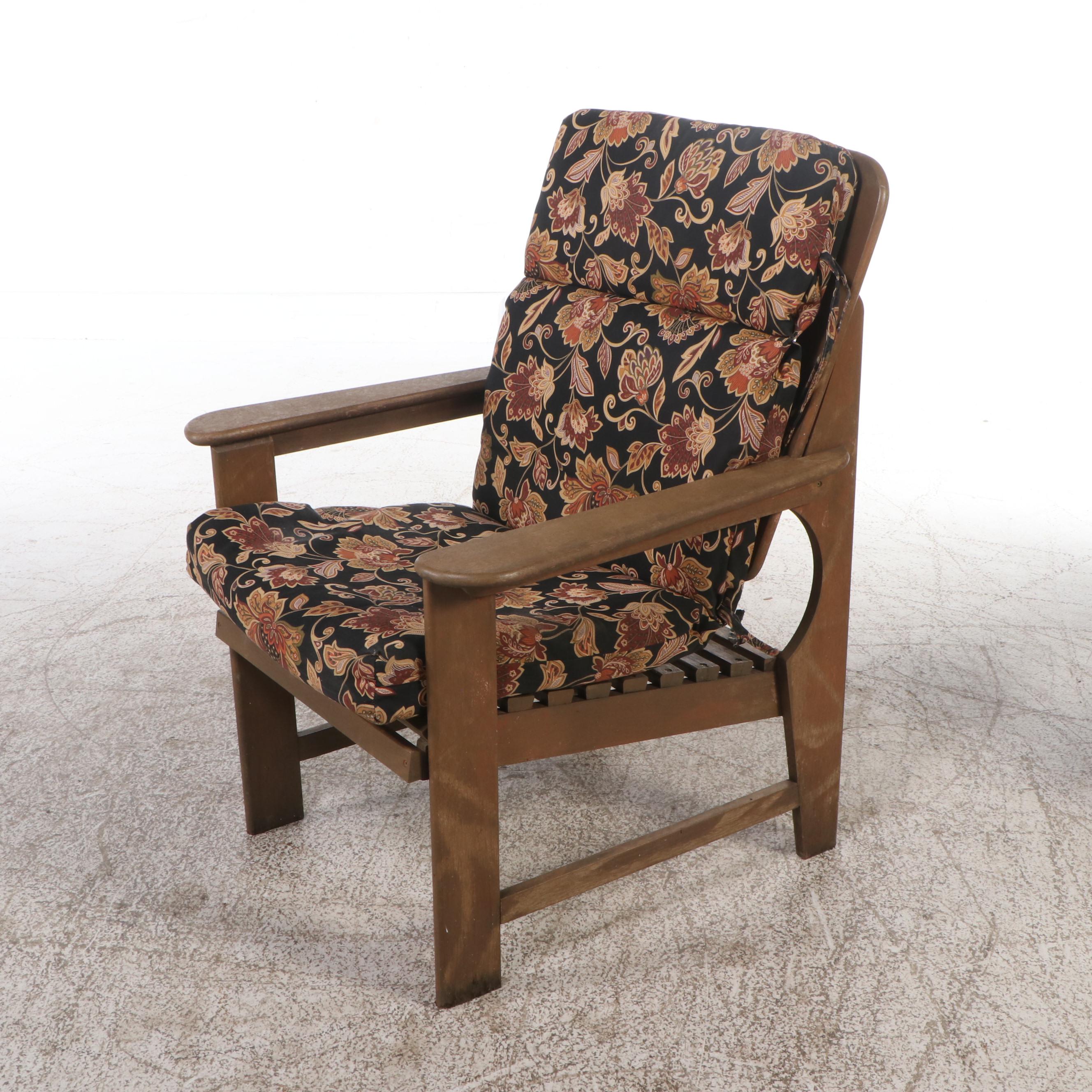 Pair of Slatted Teak Patio Armchairs with Cushions