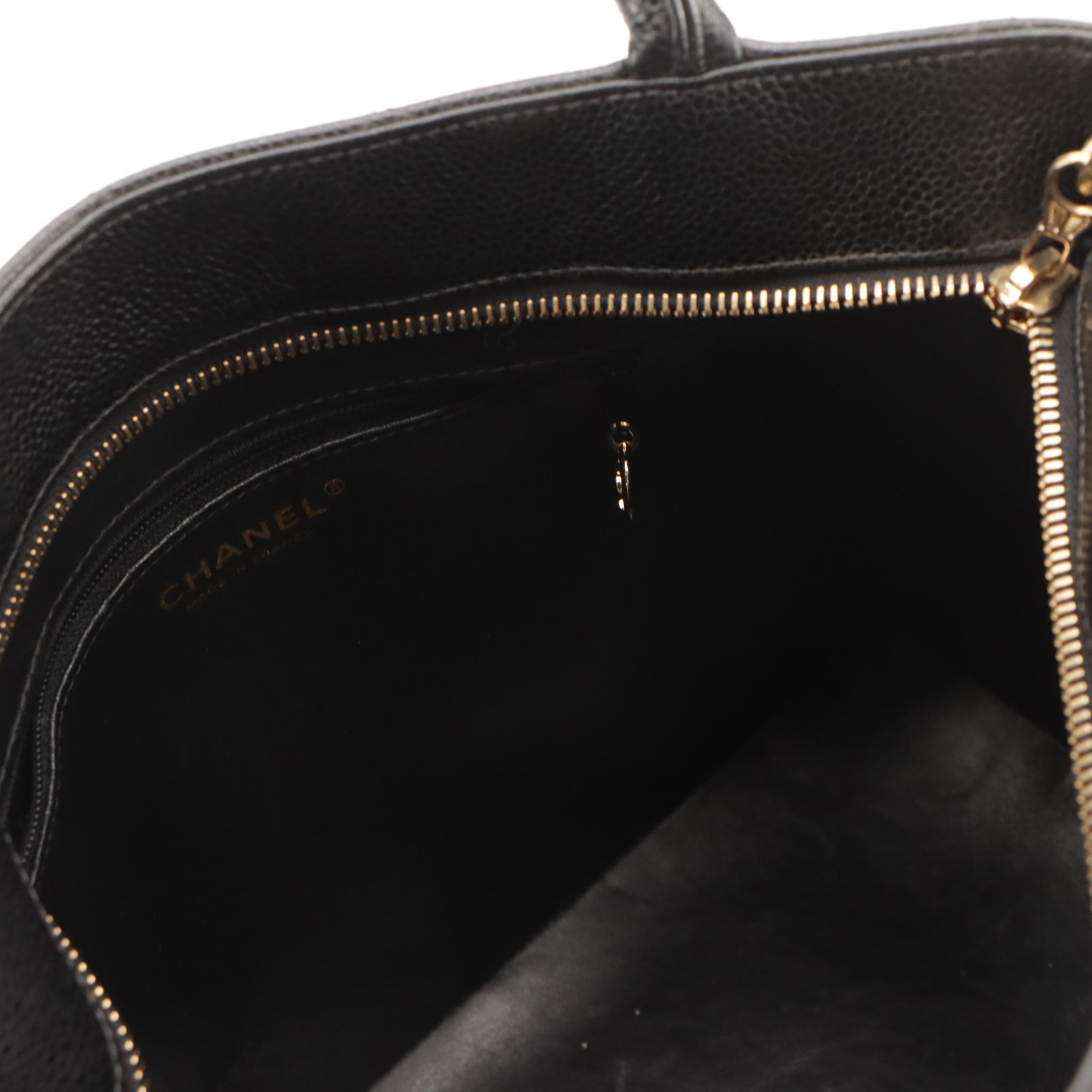 Chanel Medallion Zip Tote in Black Quilted Caviar Leather