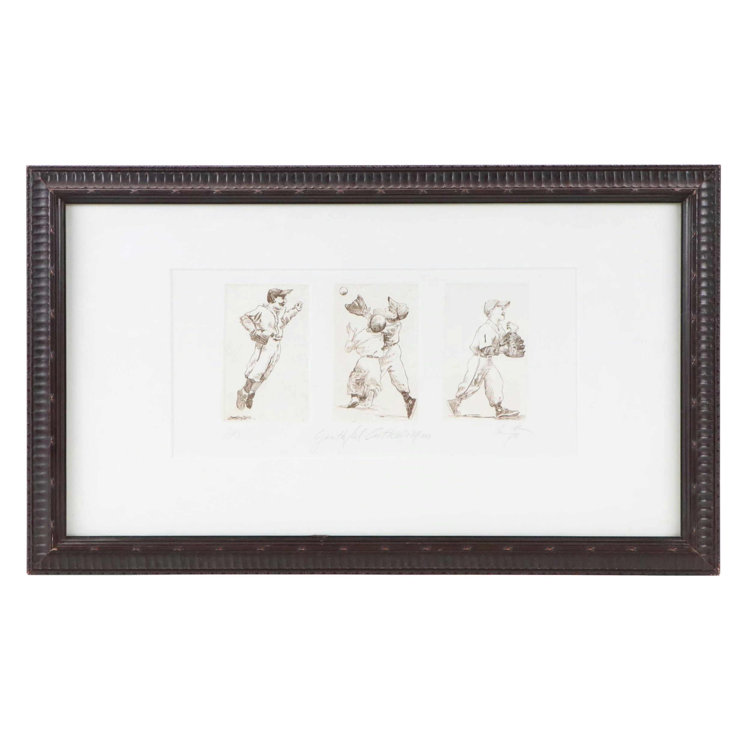 Deborah Geurtze Baseball Etching "Youthful Enthusiam"