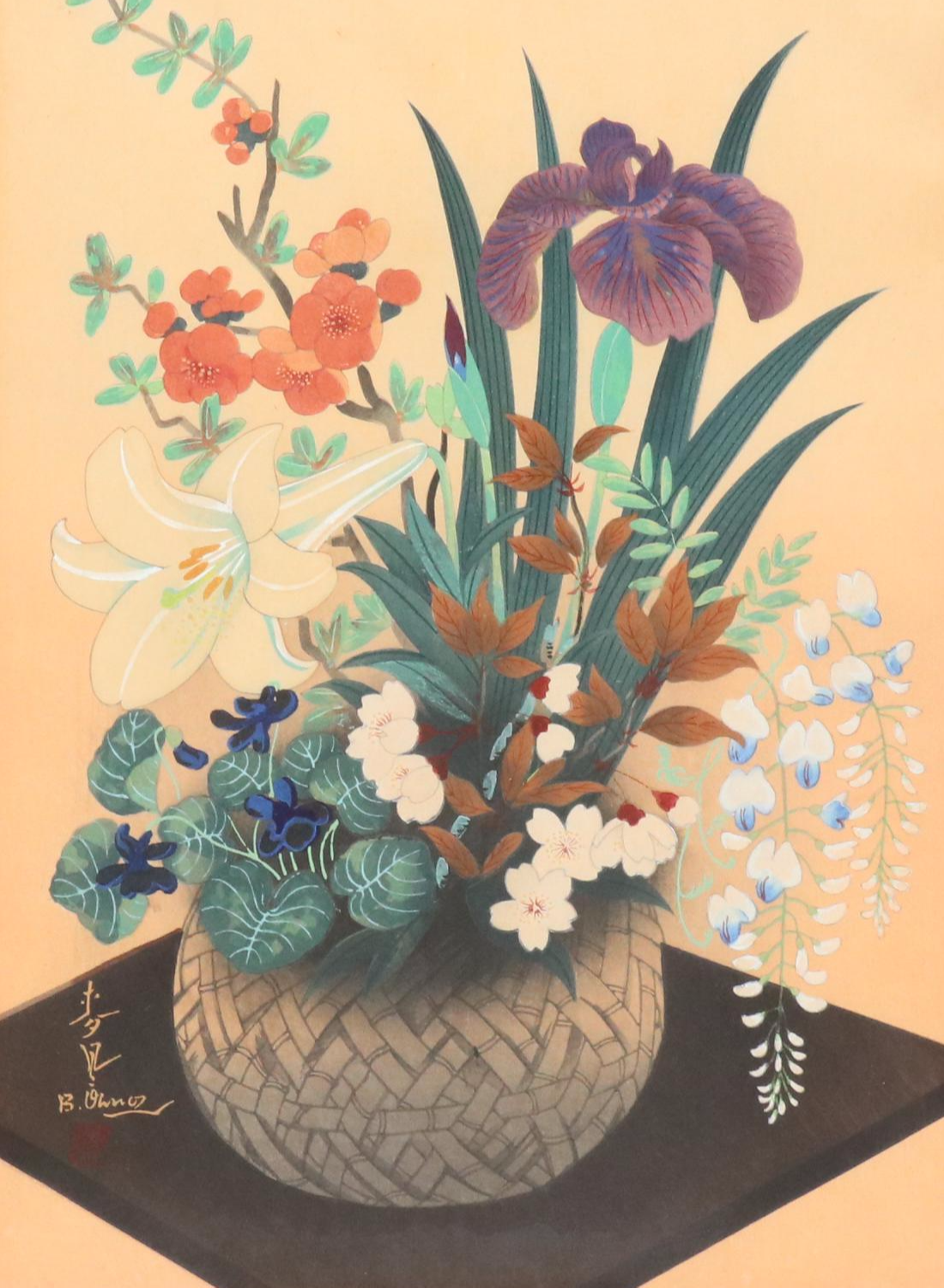 Woodblock After Bakufu Ono of Floral Still Life, Mid-20th Century