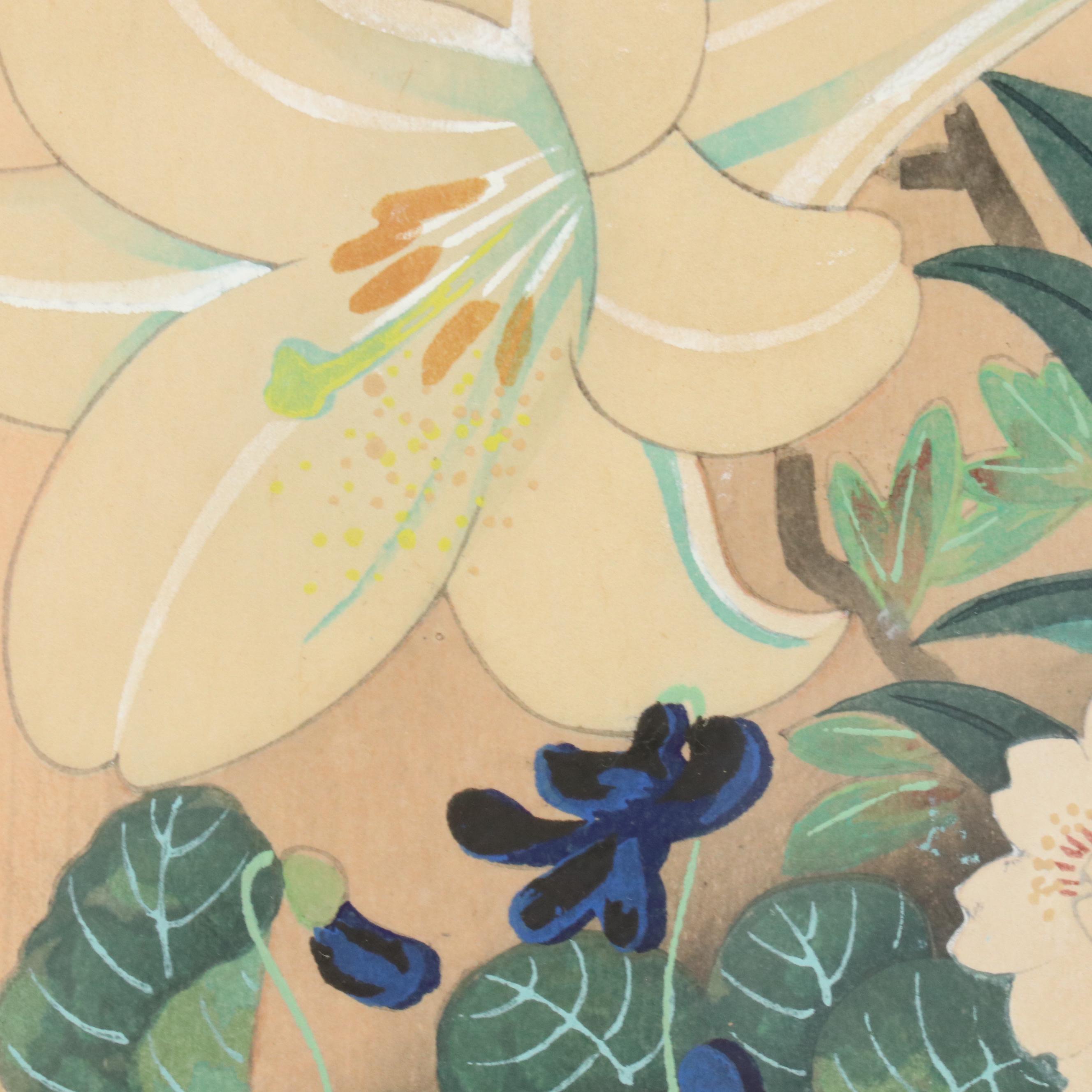 Woodblock After Bakufu Ono of Floral Still Life, Mid-20th Century