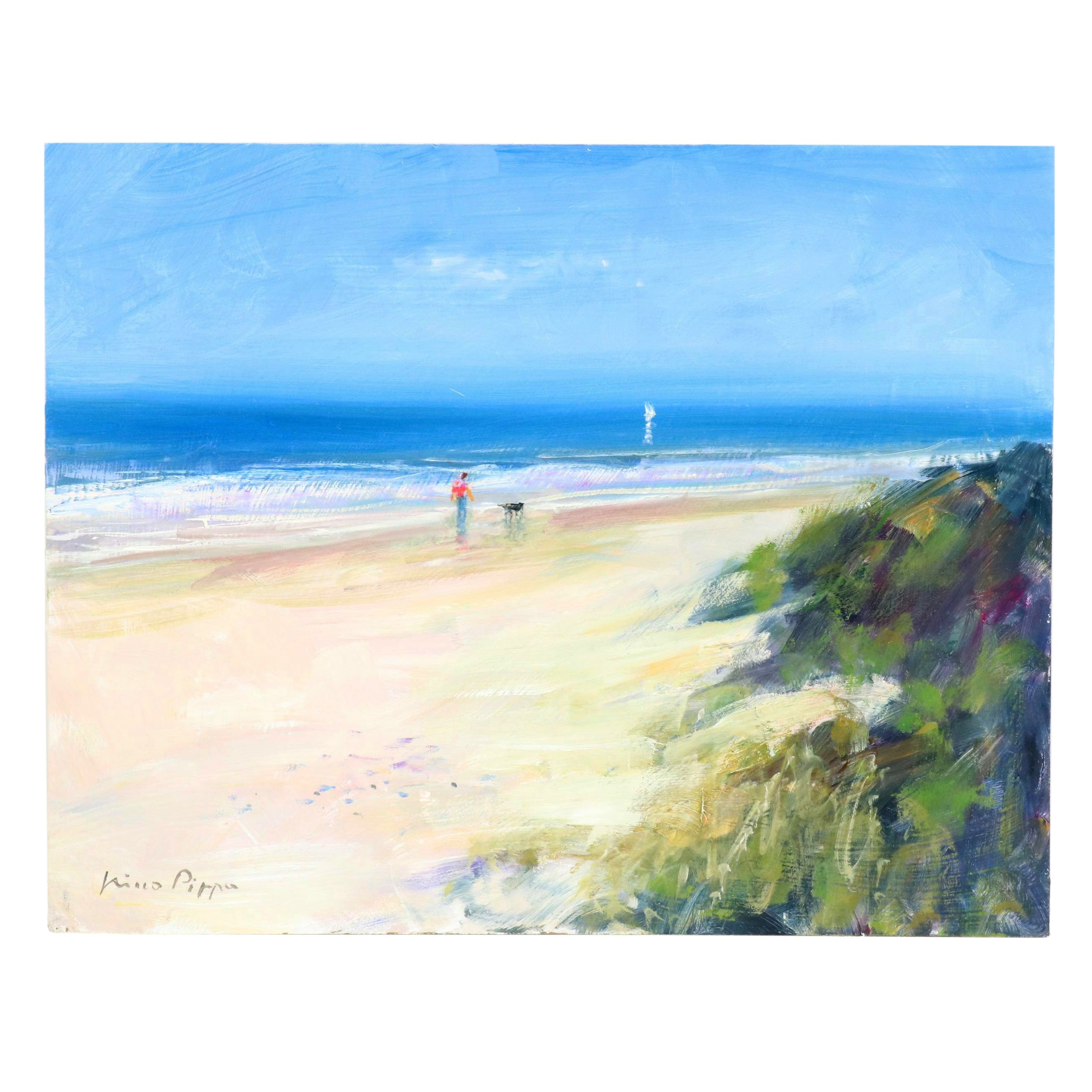 Nino Pippa Oil Painting "Cape Hatteras, Best Friends Walk On The Beach," 2016