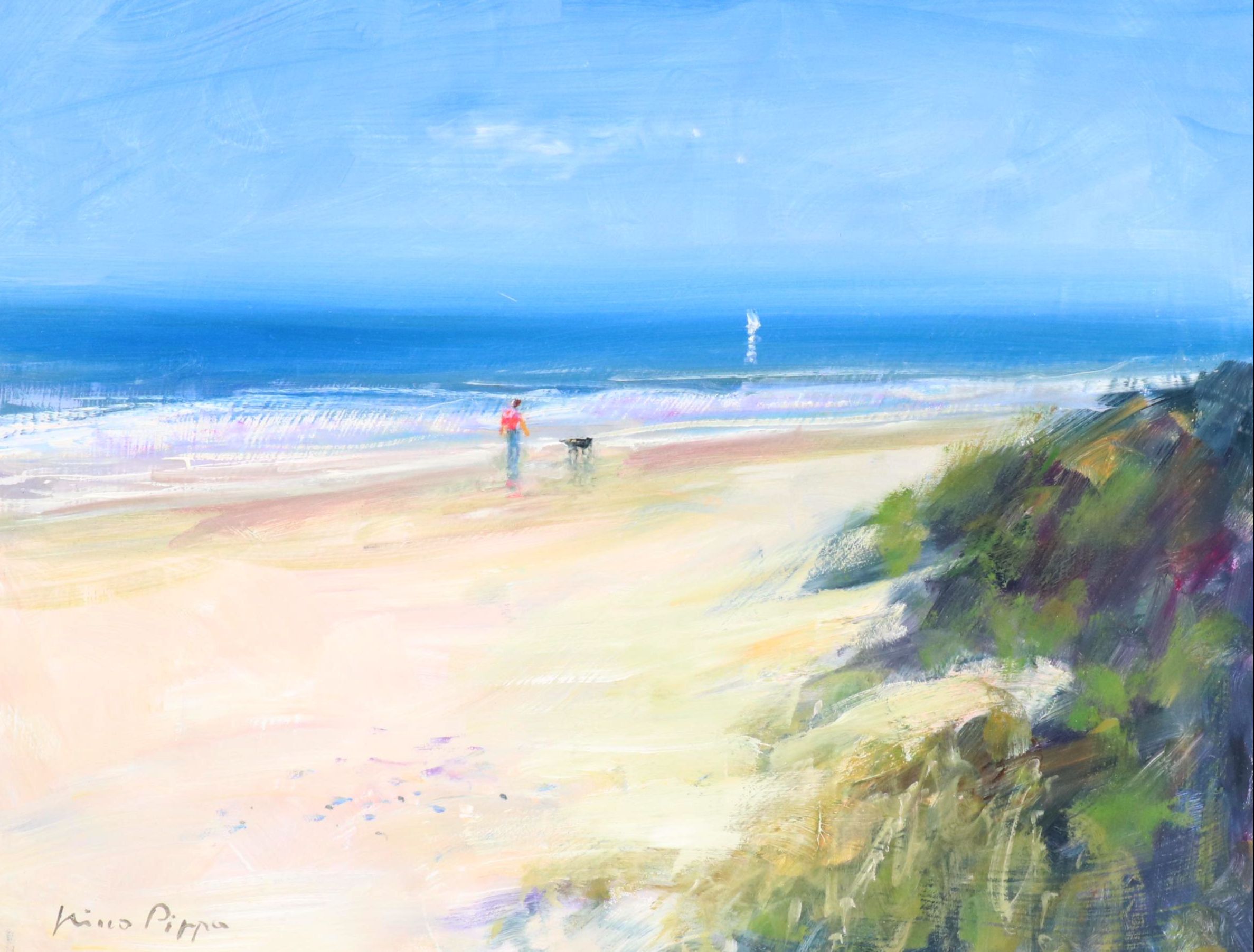 Nino Pippa Oil Painting "Cape Hatteras, Best Friends Walk On The Beach," 2016