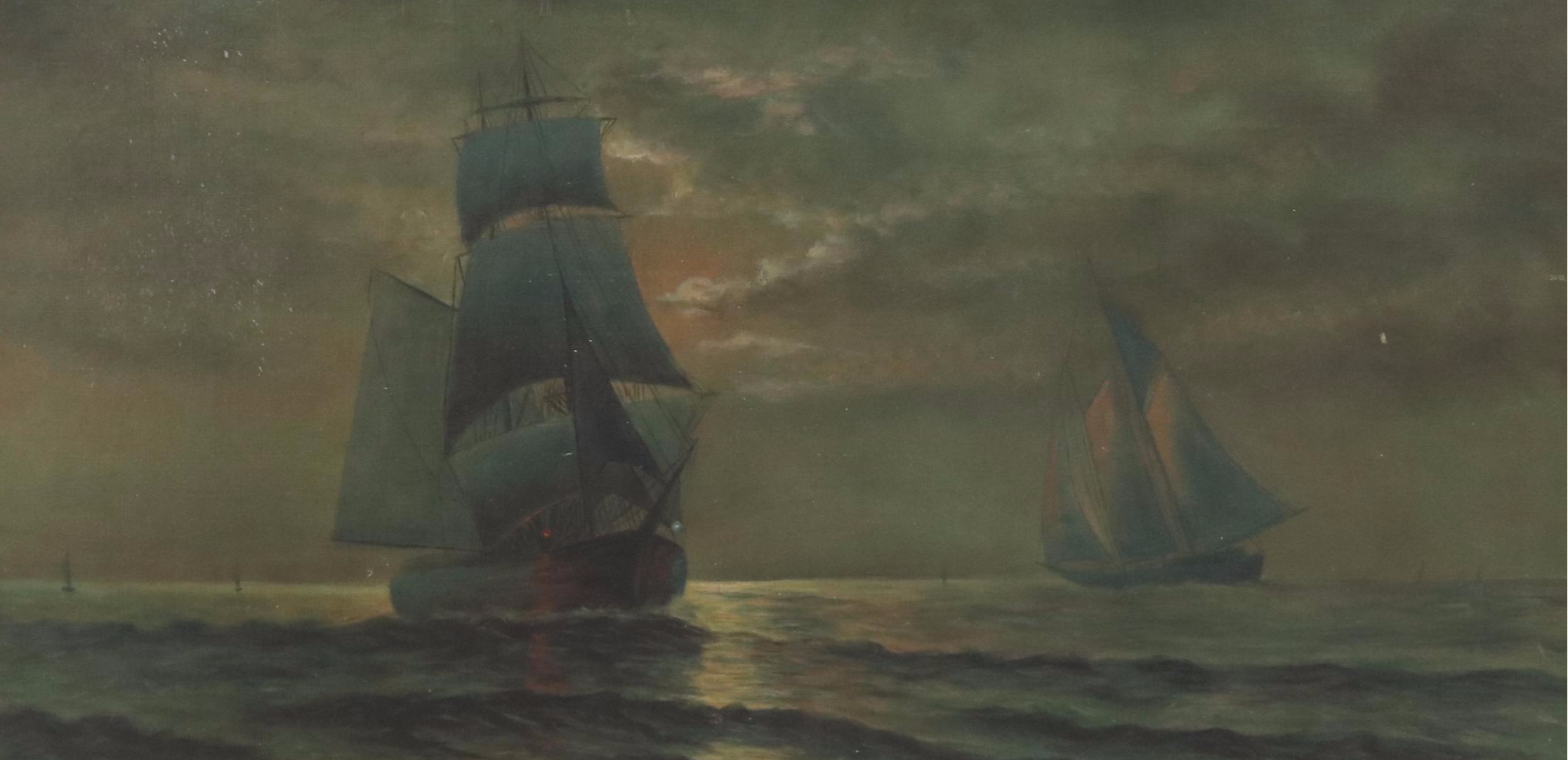 Maritime Oil Painting of Sailing Ships, 19th Century