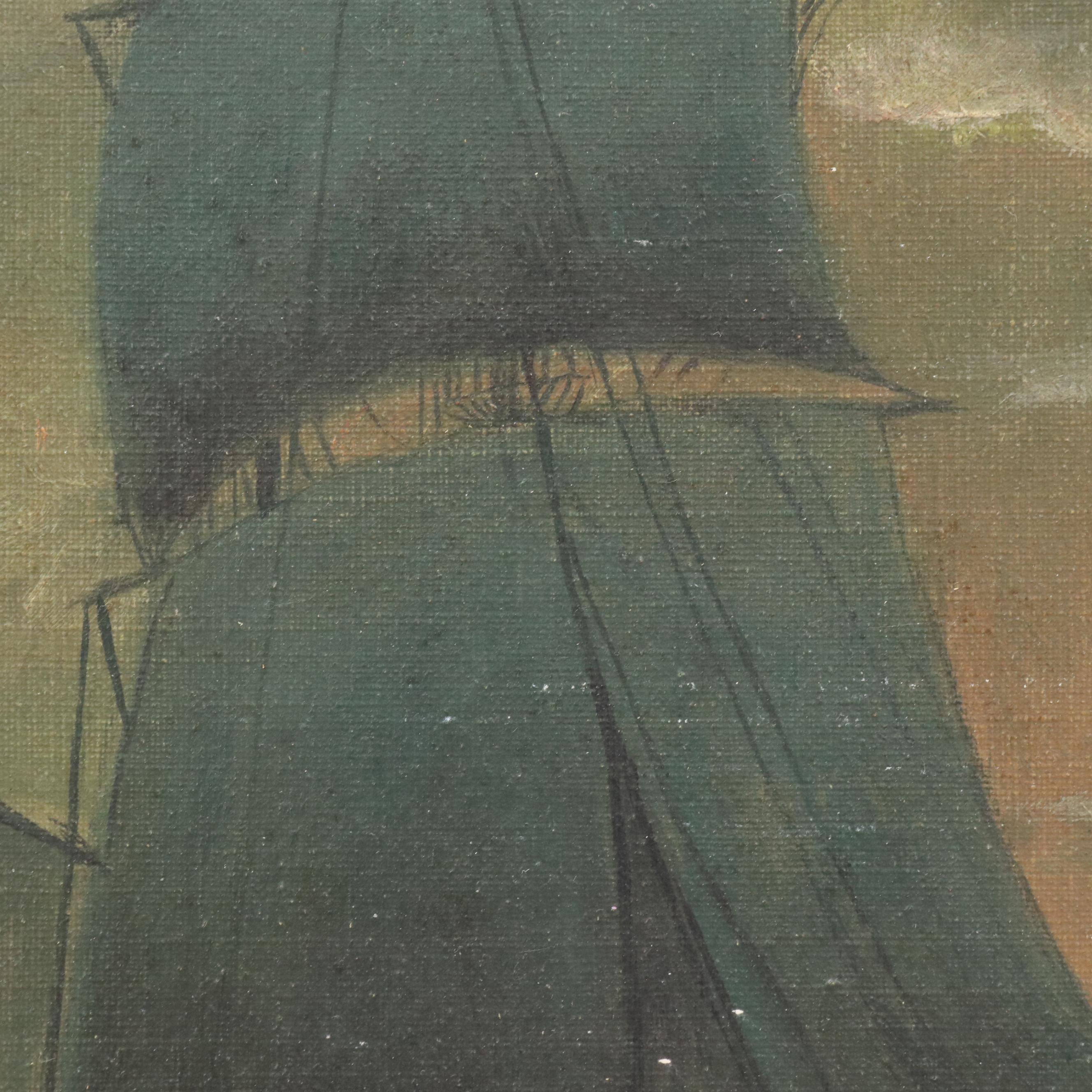 Maritime Oil Painting of Sailing Ships, 19th Century