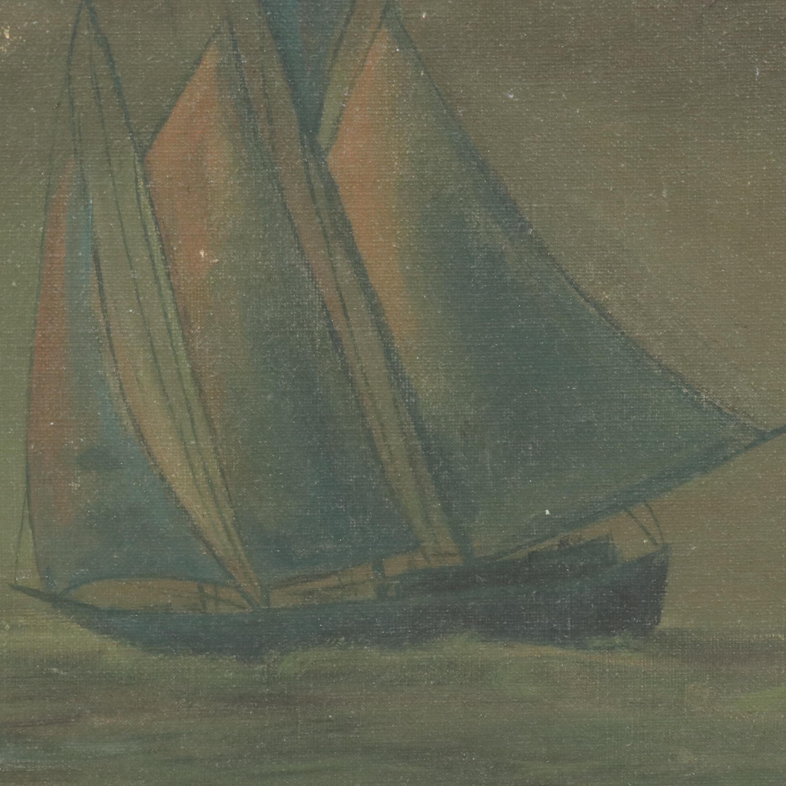 Maritime Oil Painting of Sailing Ships, 19th Century