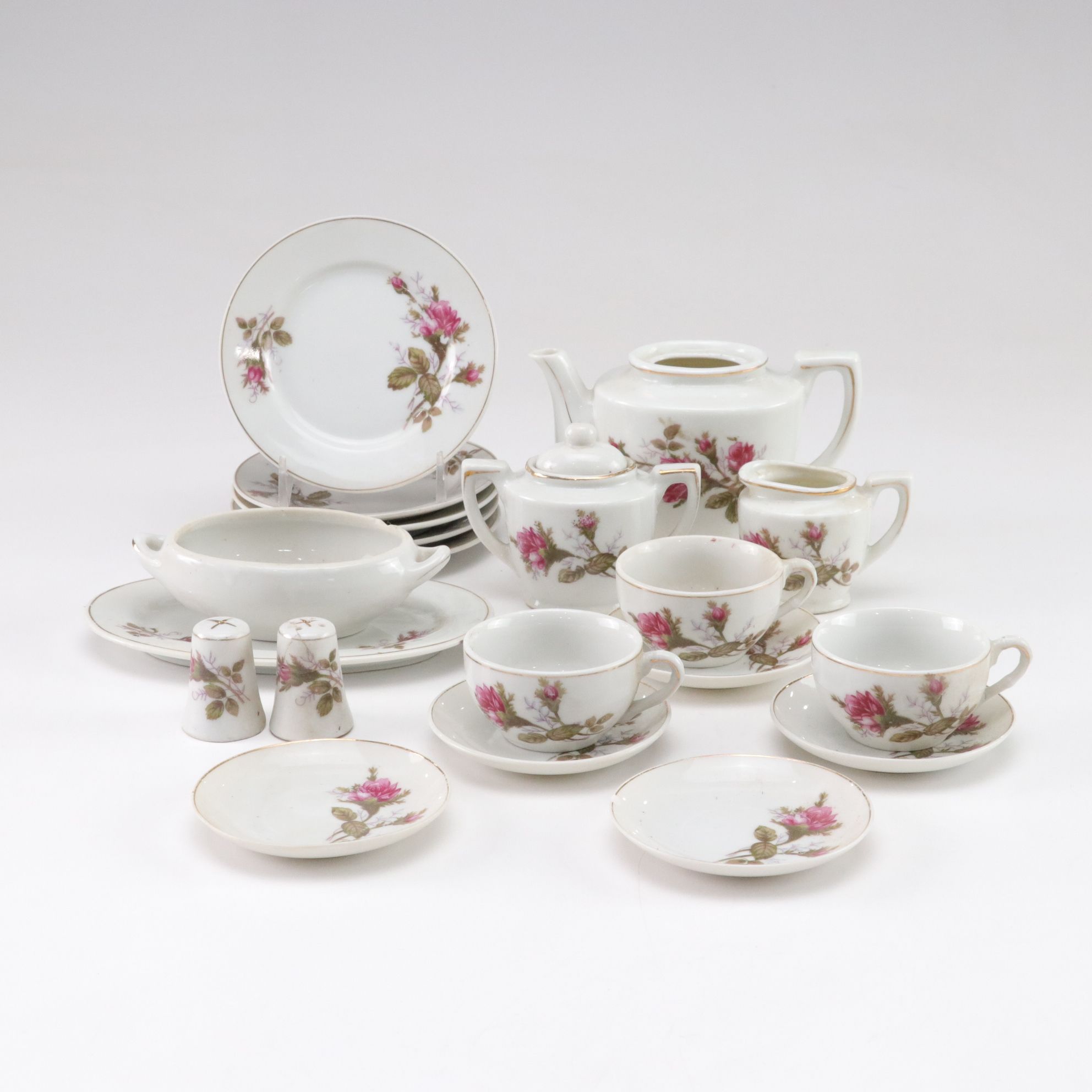 Japanese "Moss Rose" Porcelain Child's Tea Set