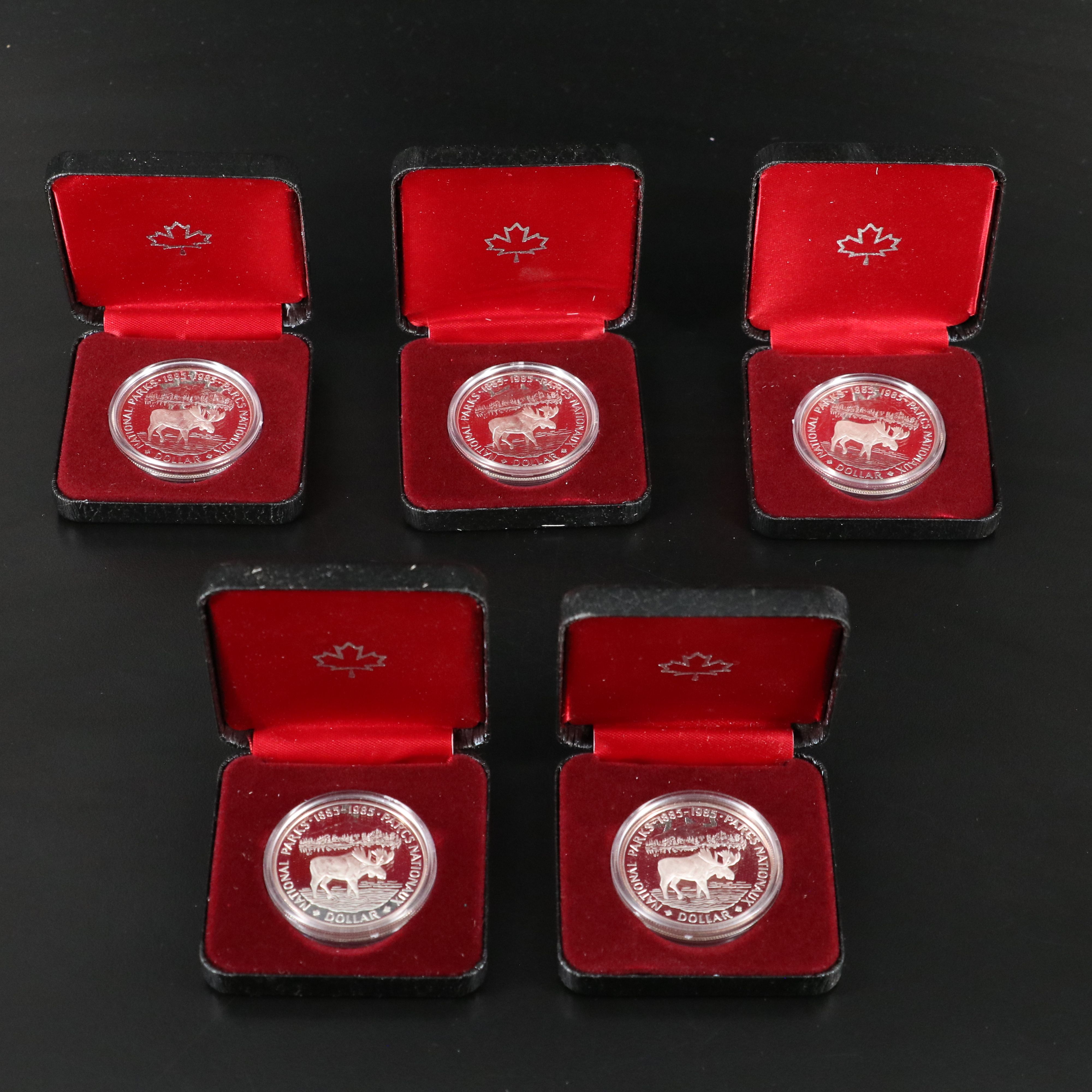 Five 1985 Canada Silver Proof Commemorative Dollars