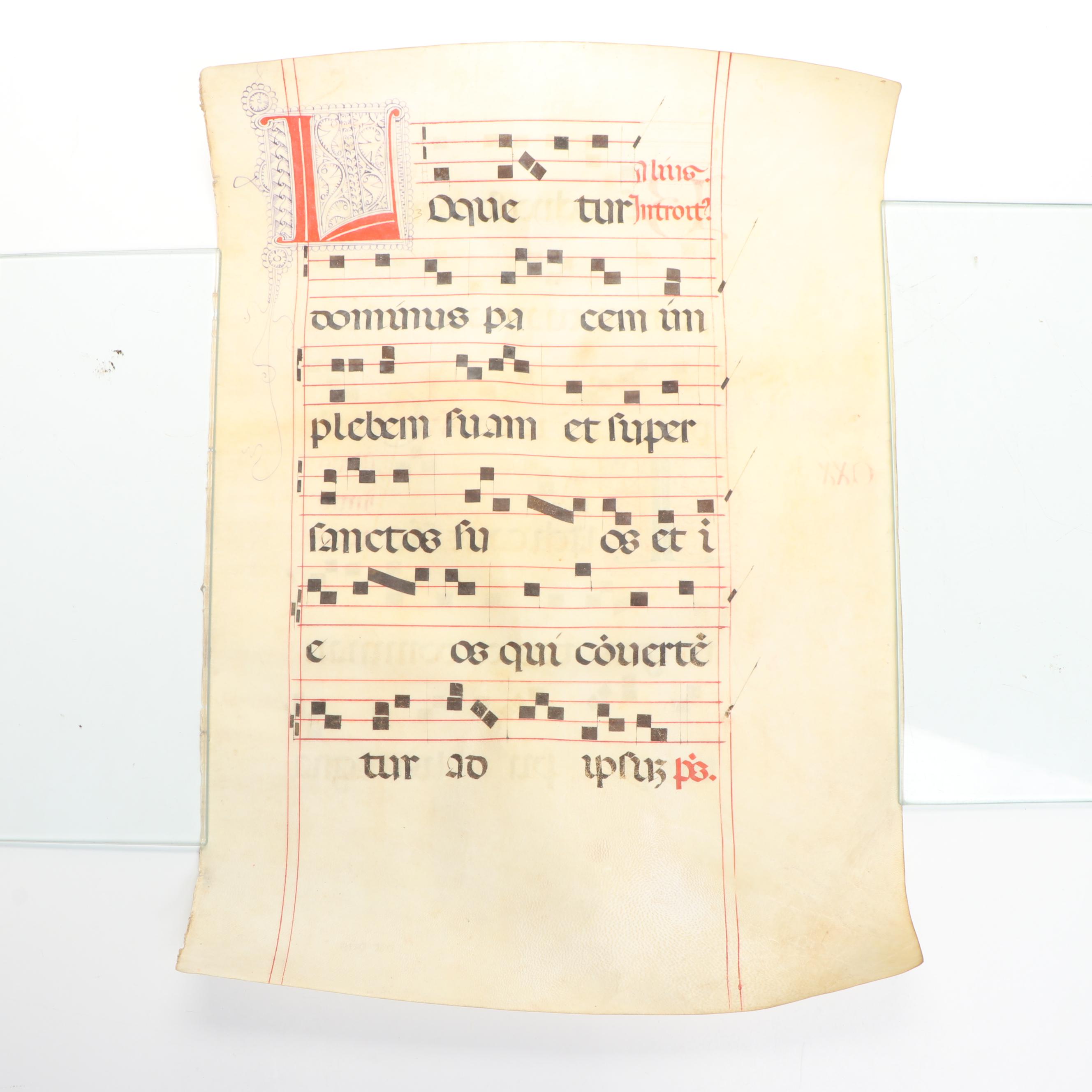 Illuminated Antiphonary Manuscript Leaf on Vellum, 16th/17th Century