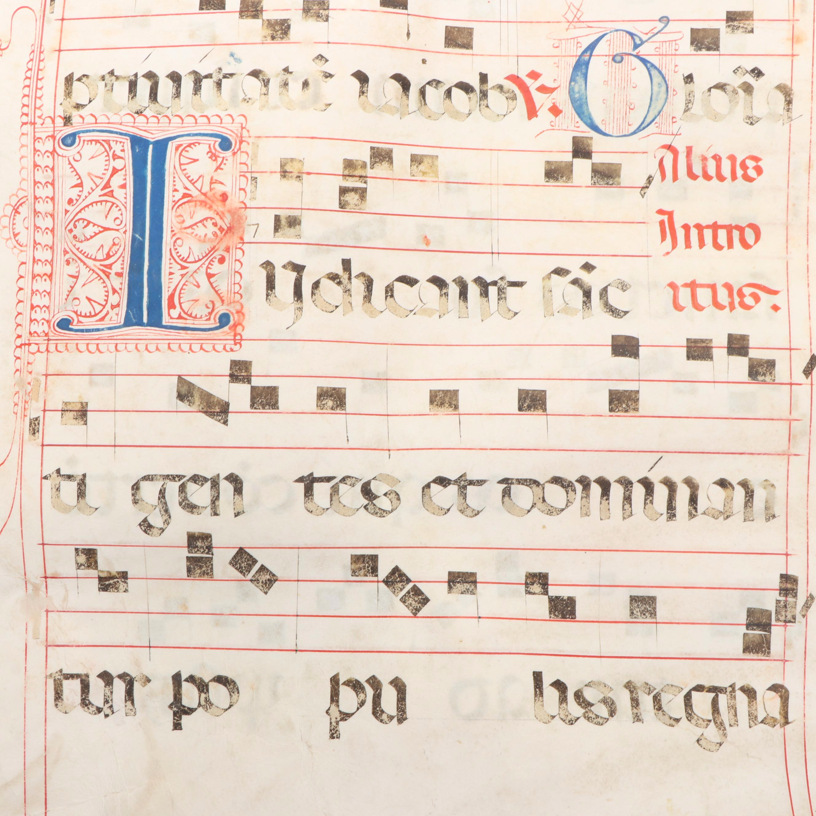 Illuminated Antiphonary Manuscript Leaf on Vellum, 16th/17th Century