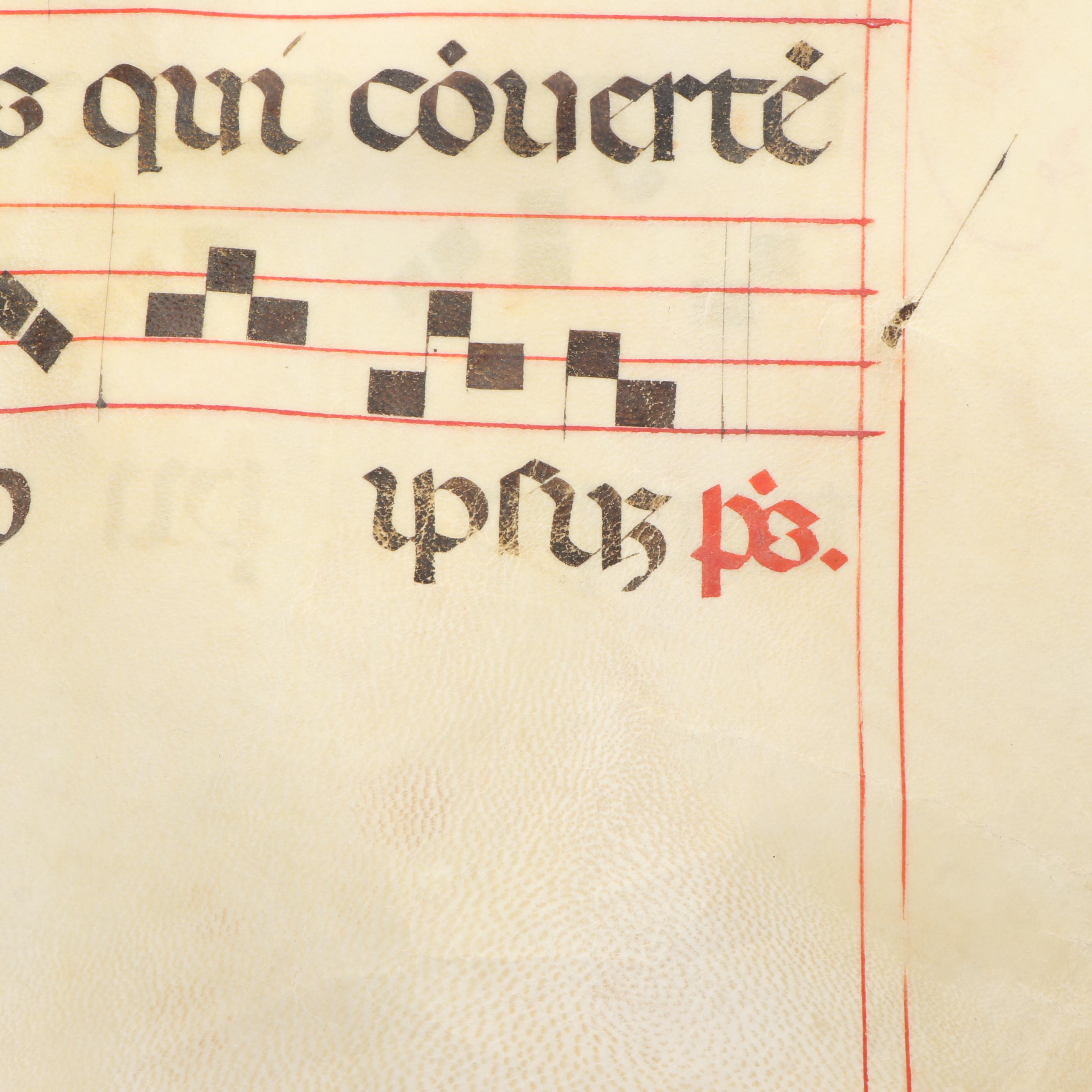 Illuminated Antiphonary Manuscript Leaf on Vellum, 16th/17th Century