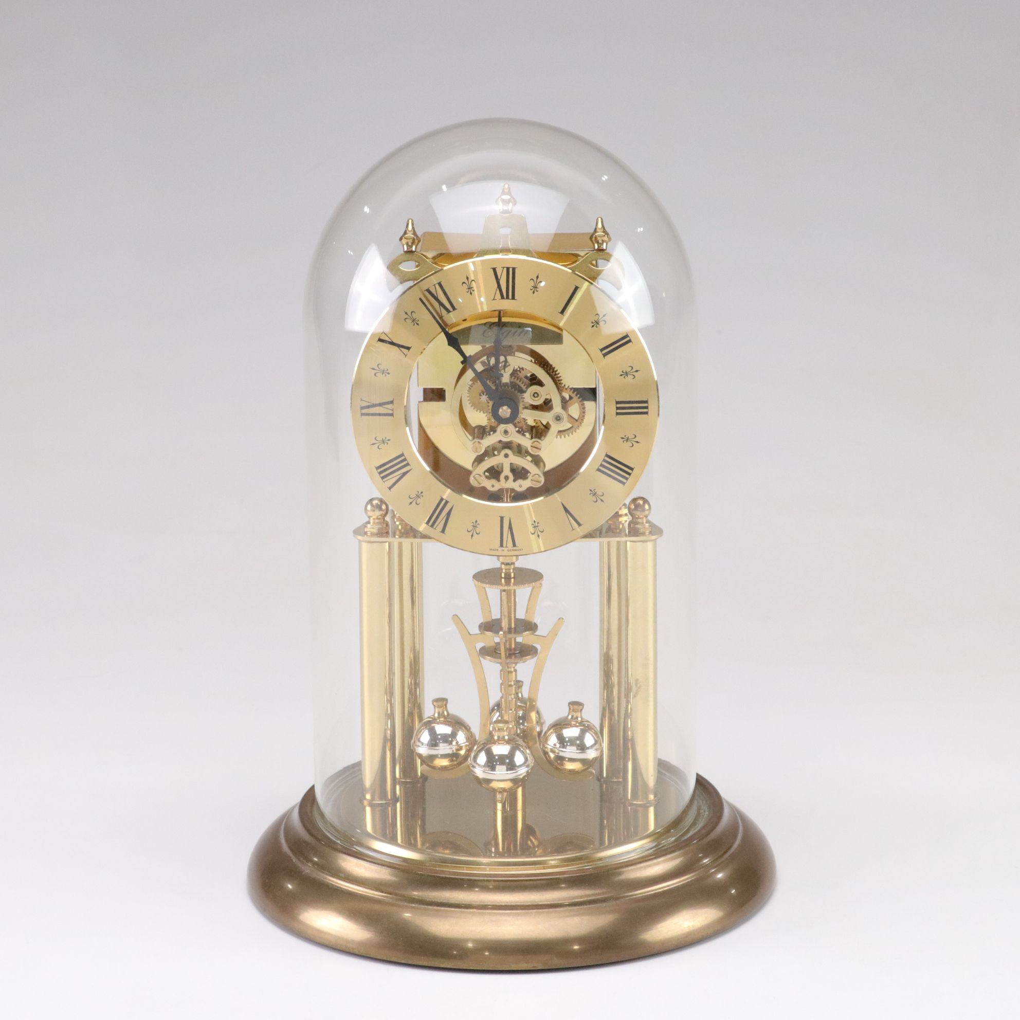 German Elgin S. Haller Anniversary Mantel Clock With Glass Cloche