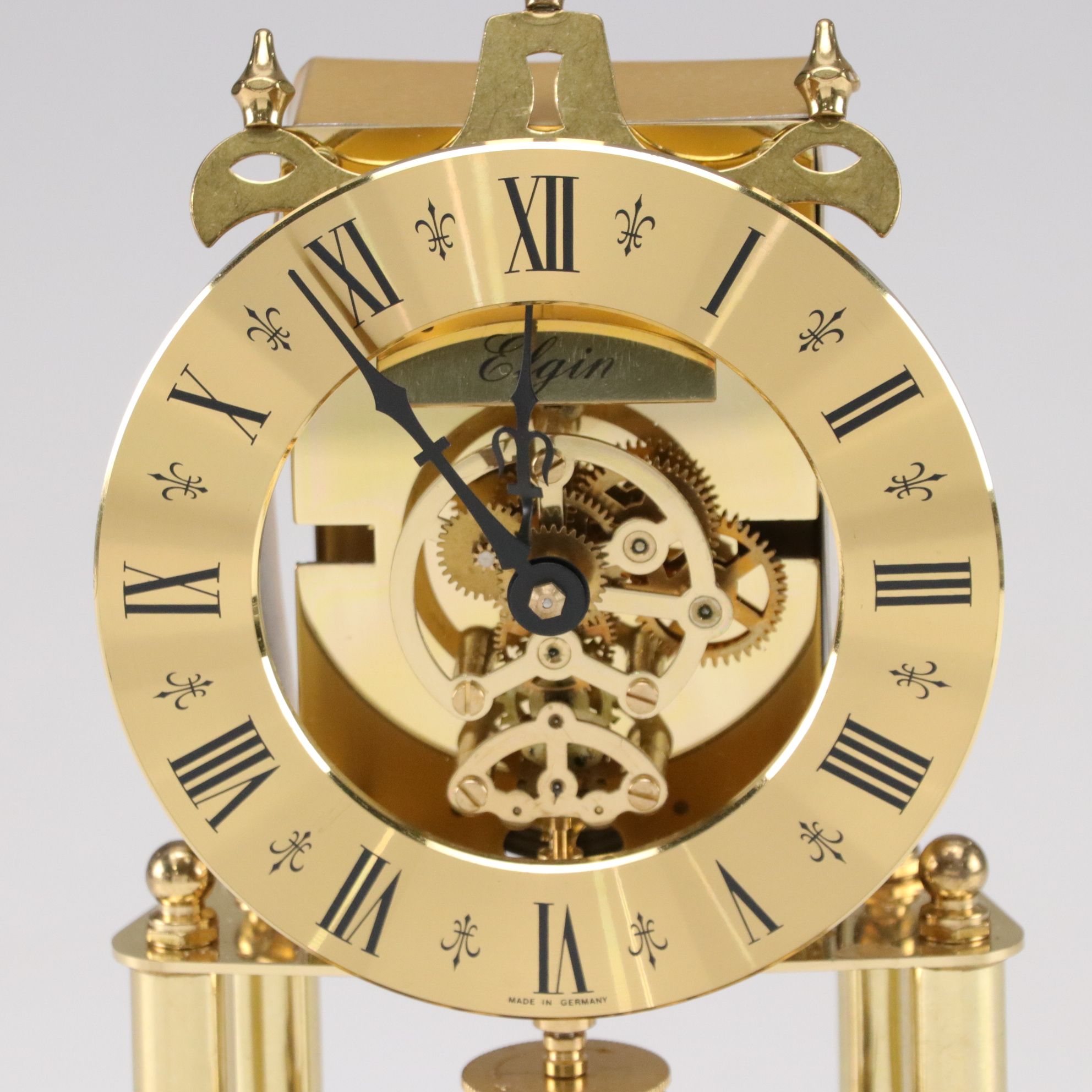 German Elgin S. Haller Anniversary Mantel Clock With Glass Cloche