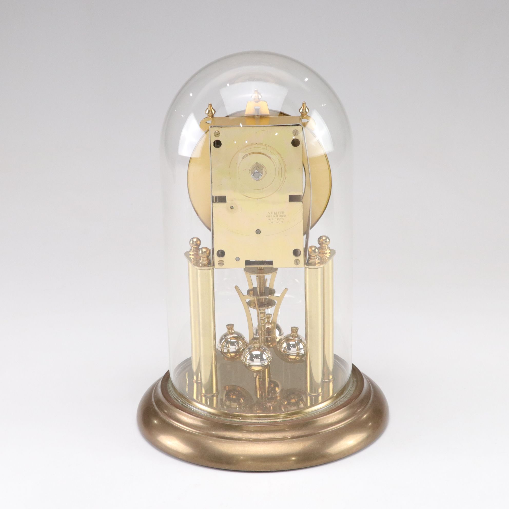 German Elgin S. Haller Anniversary Mantel Clock With Glass Cloche