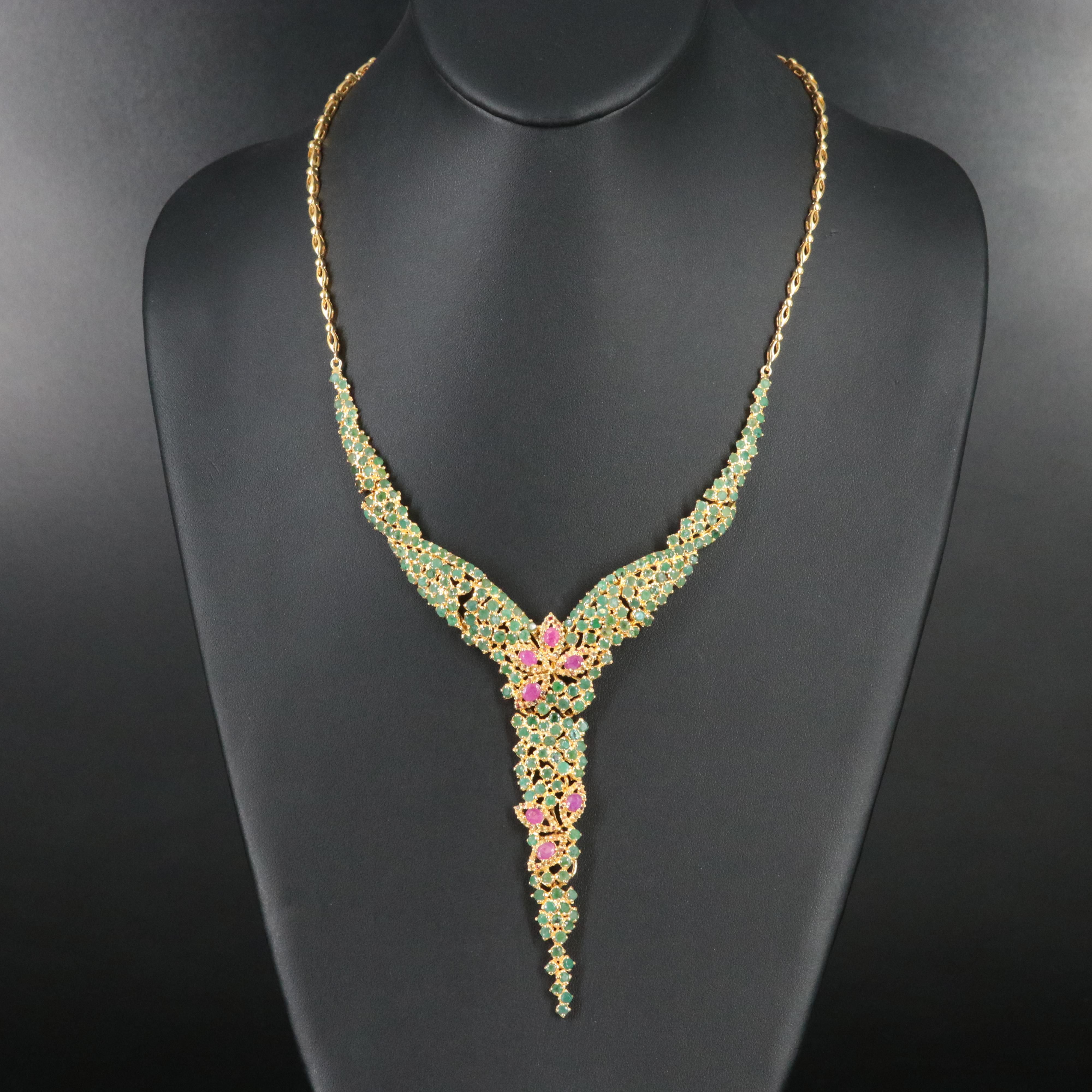 Sterling Emerald and Ruby  Y Necklace