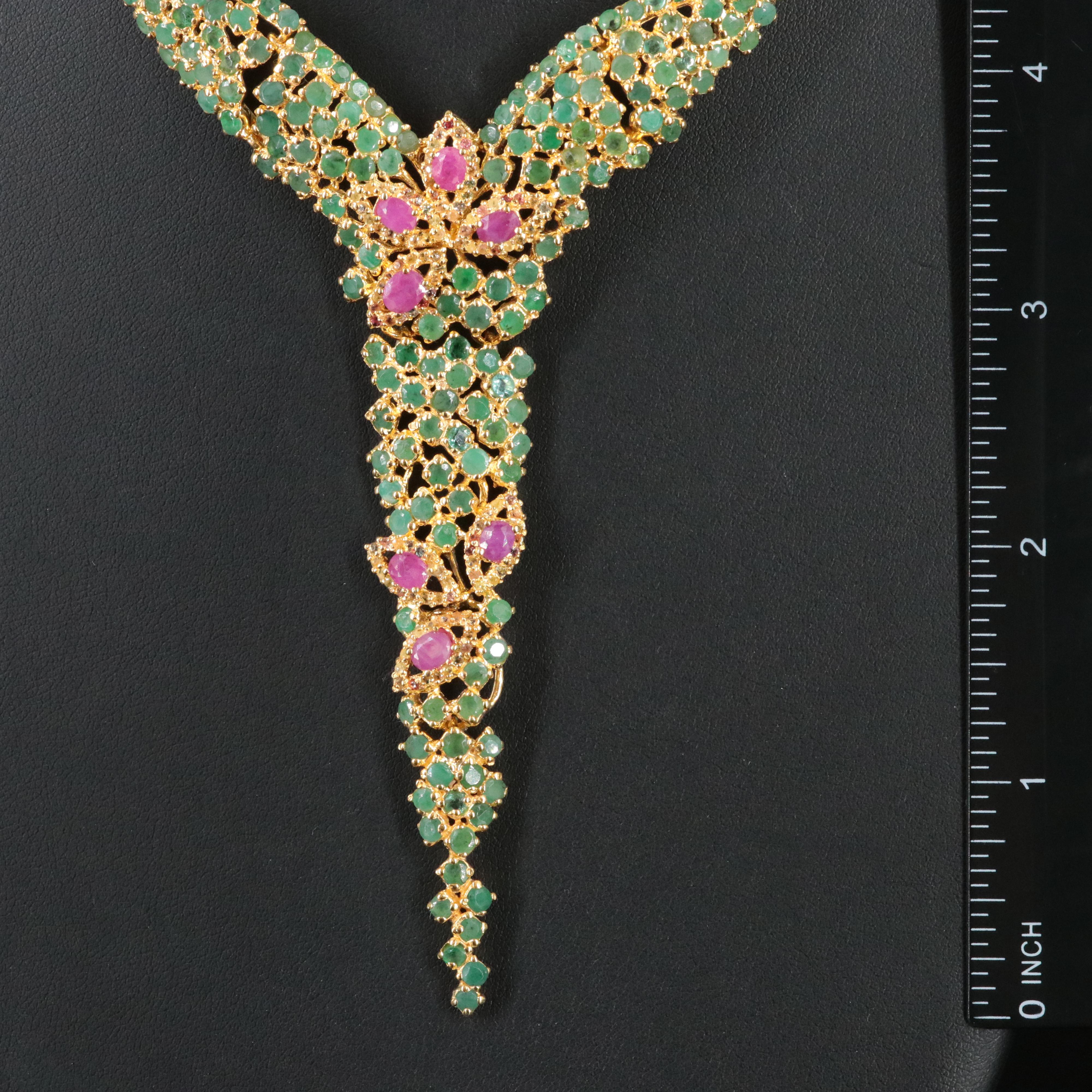 Sterling Emerald and Ruby  Y Necklace