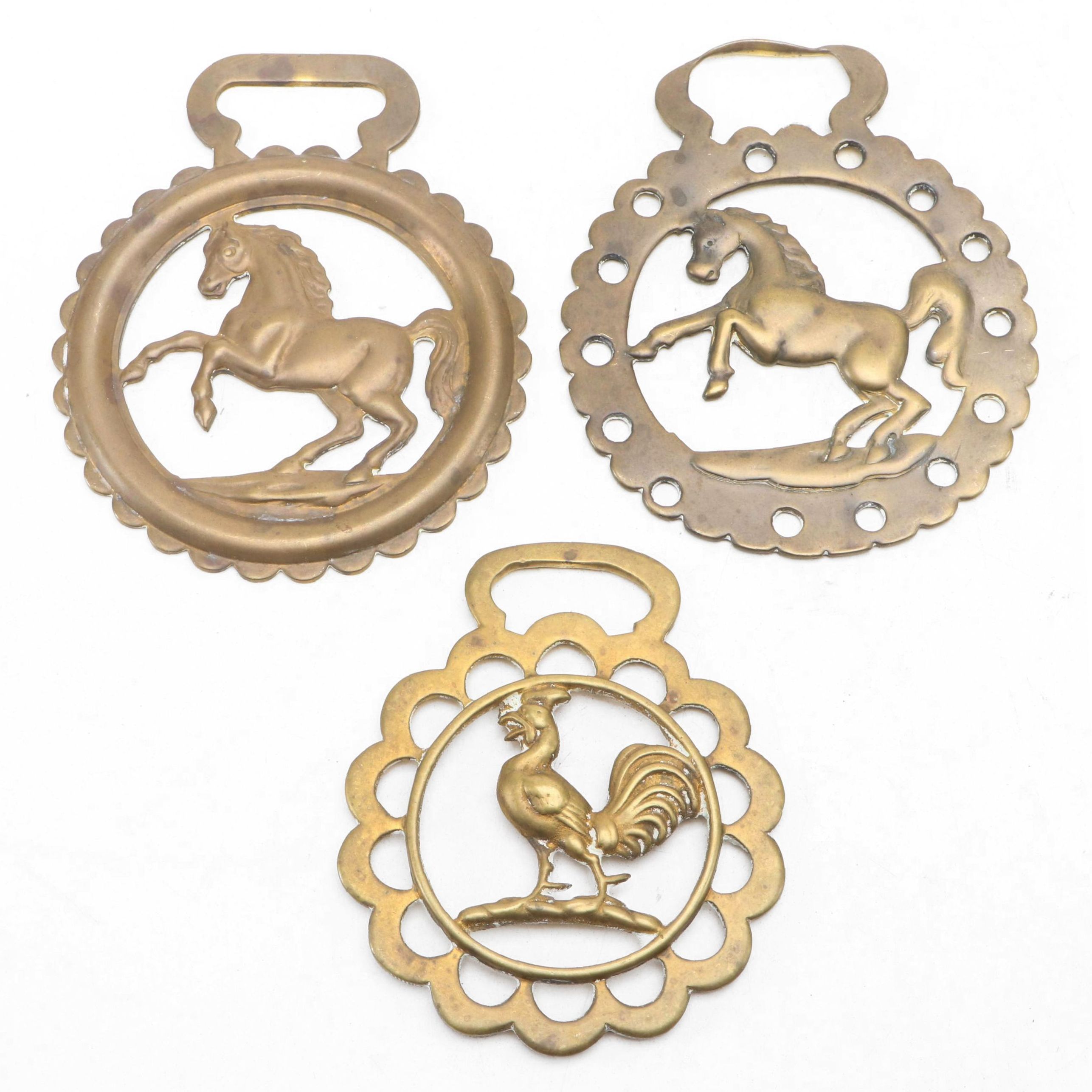 English Style Horse and Rooster Harness Brasses